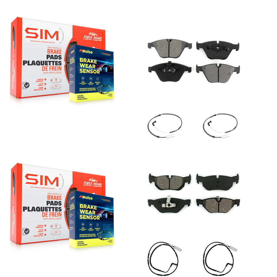 Front Rear Semi-Metallic Brake Pad And Wear Sensor Kit For 2009-2010 BMW 328i xDrive 3.0L KSW-100133