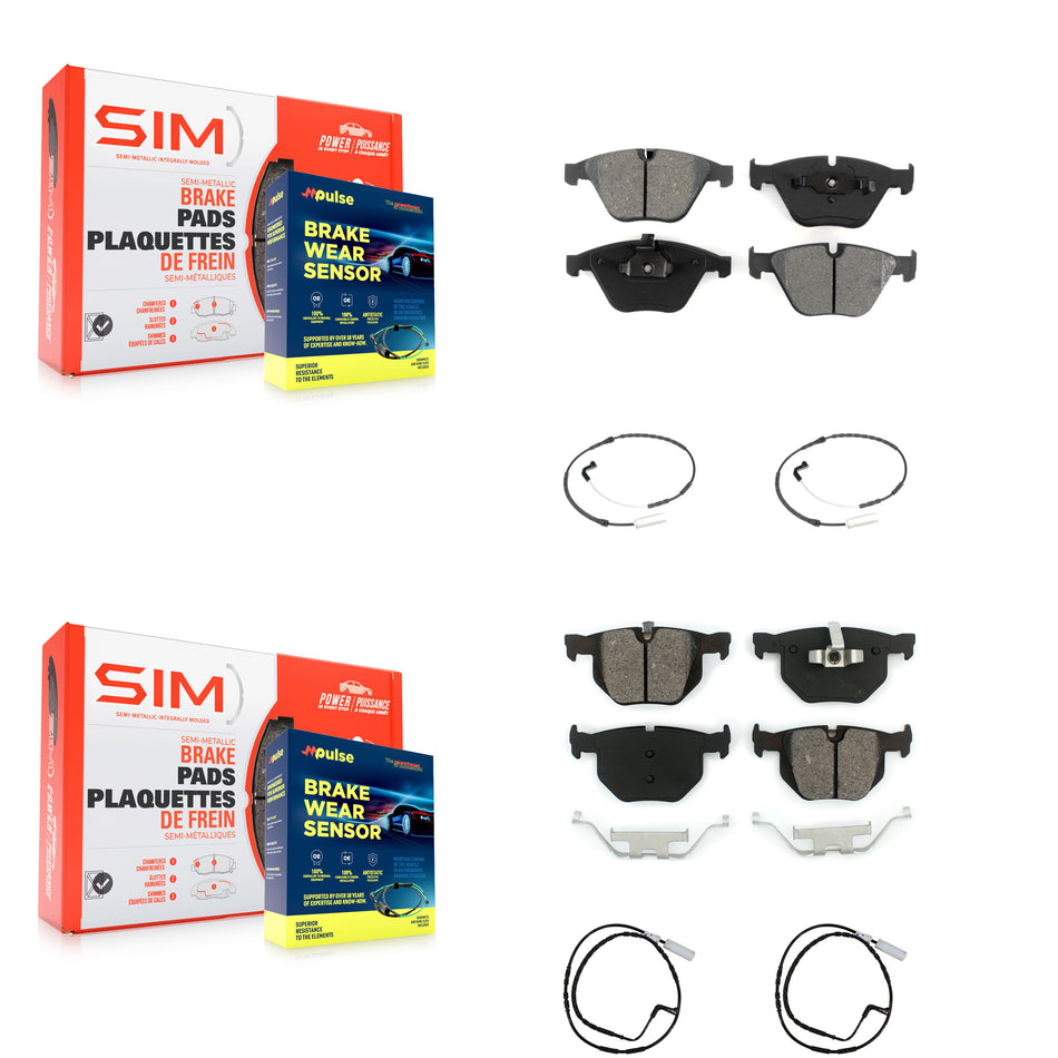 Front Rear Semi-Metallic Brake Pad And Wear Sensor Kit For 2009-2010 BMW 335i xDrive 3.0L KSW-100134