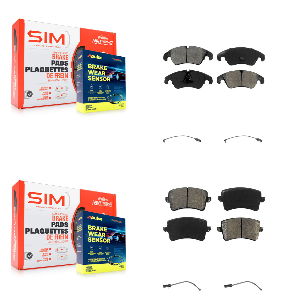 Front Rear Semi-Metallic Disc Brake Pads And Wear Sensors Kit For Audi Q5 KSW-100135