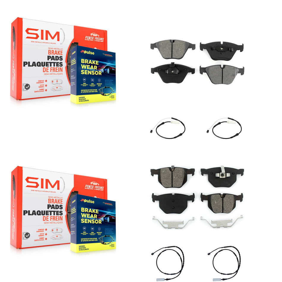 Front Rear Semi-Metallic Disc Brake Pads And Wear Sensors Kit For BMW 335i 335is 335d KSW-100139