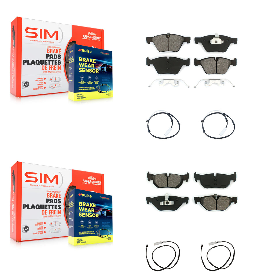 Front Rear Semi-Metallic Disc Brake Pads And Wear Sensors Kit For 2012 BMW X1 xDrive28i KSW-100142