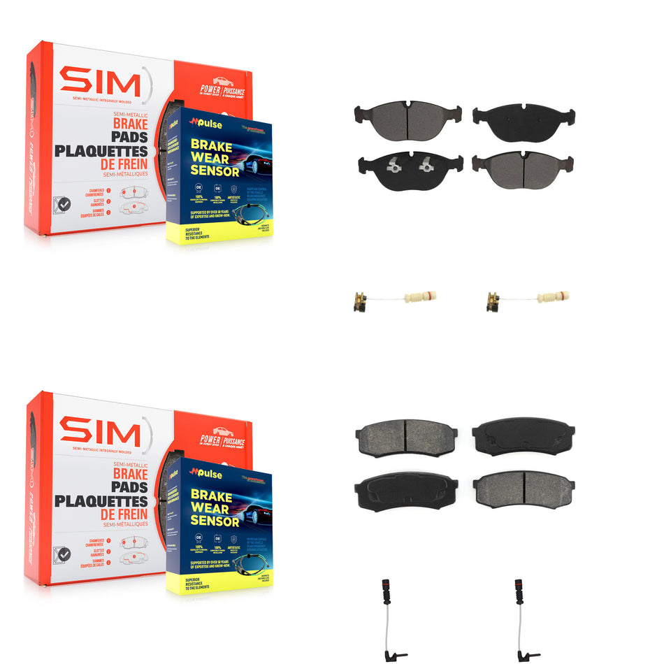 Front Rear Semi-Metallic Brake Pads & Wear Sensor Kit For 2000 Mercedes-Benz C43 AMG 4.3L KSW-100146