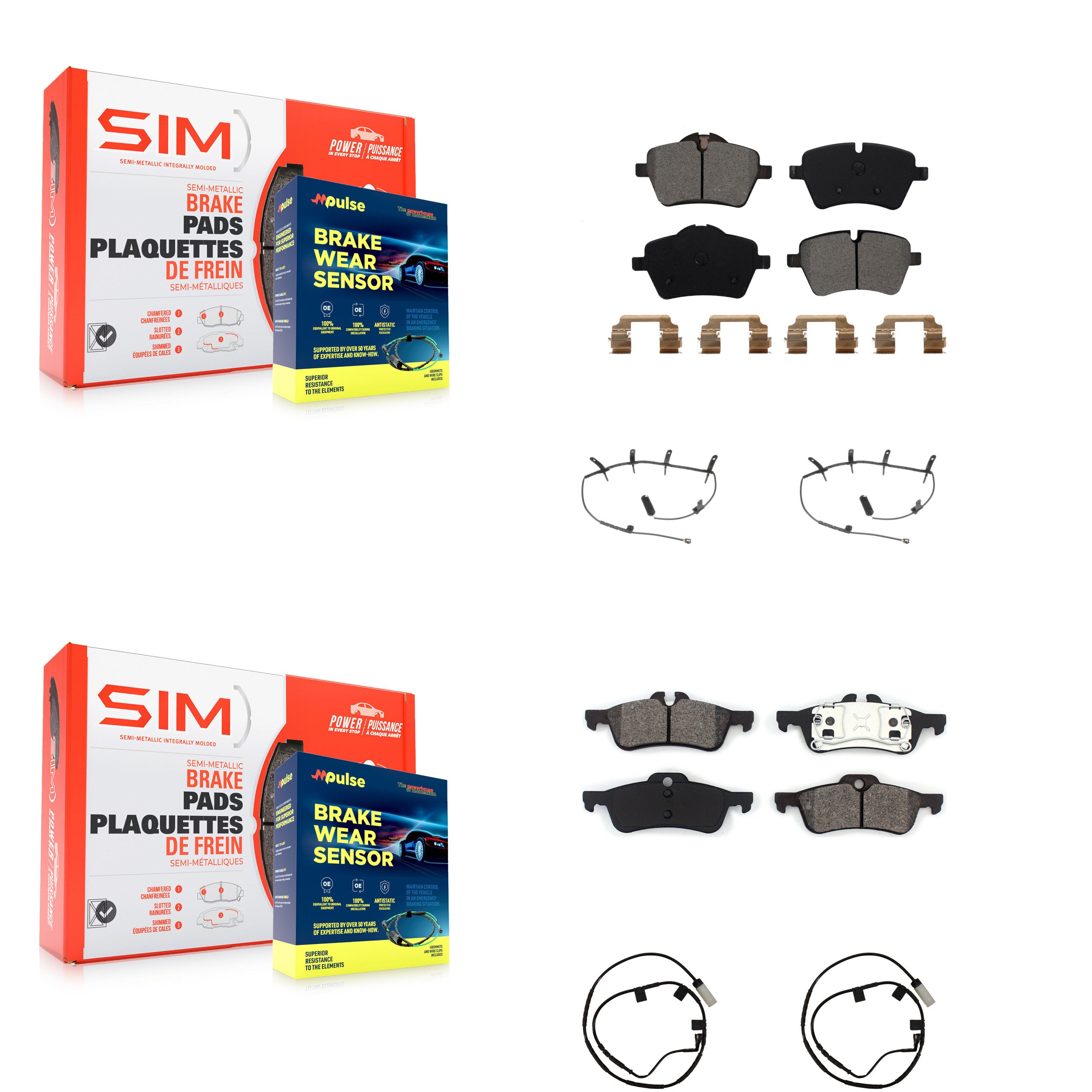 Front Rear Semi-Metallic Disc Brake Pads And Wear Sensors Kit For 2006 Mini Cooper 1.6L KSW-100152