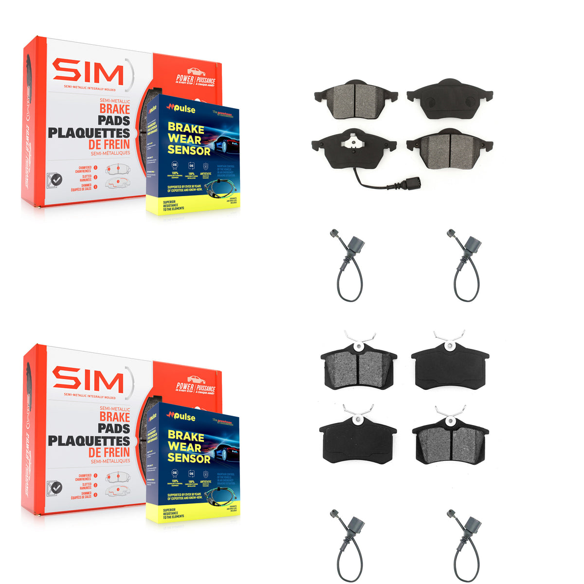 Front Rear Semi-Metallic Disc Brake Pads Extra Wear Sensor Kit For 2003-2006 Audi TT 1.8L KSW-100159