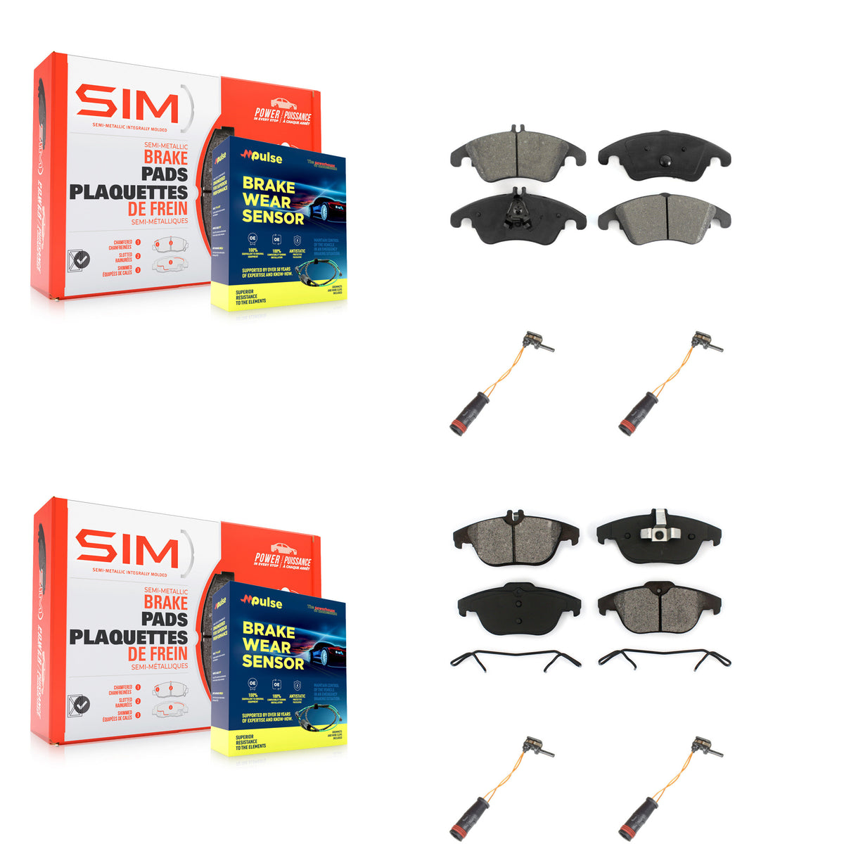 Front Rear Semi-Metallic Brake Pads Wear Sensor Kit For Mercedes-Benz C300 C350 E350 E550 KSW-100161