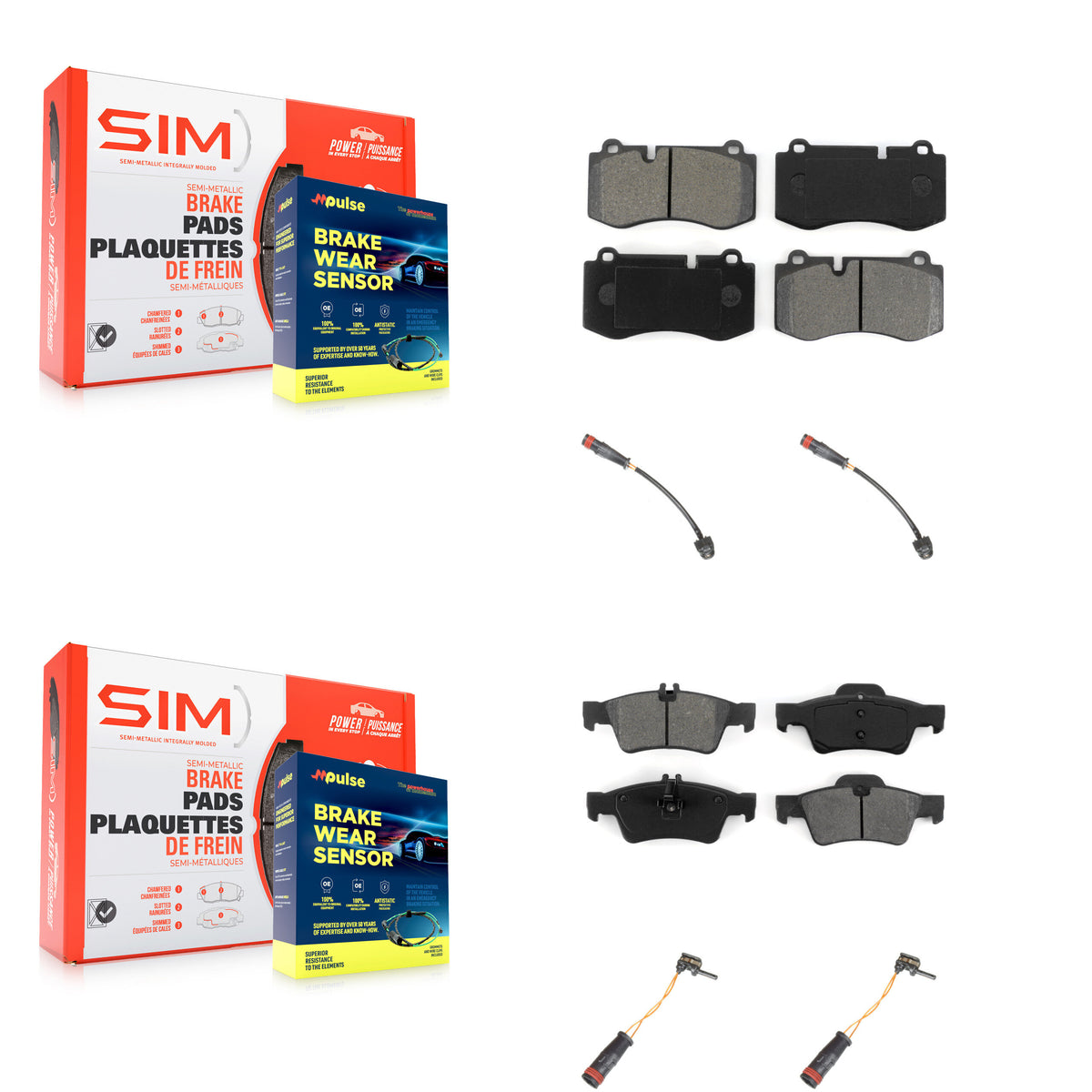 Front Rear Semi-Metallic Brake Pad Wear Sensor Kit For Mercedes-Benz S550 S450 CL550 S400 KSW-100166