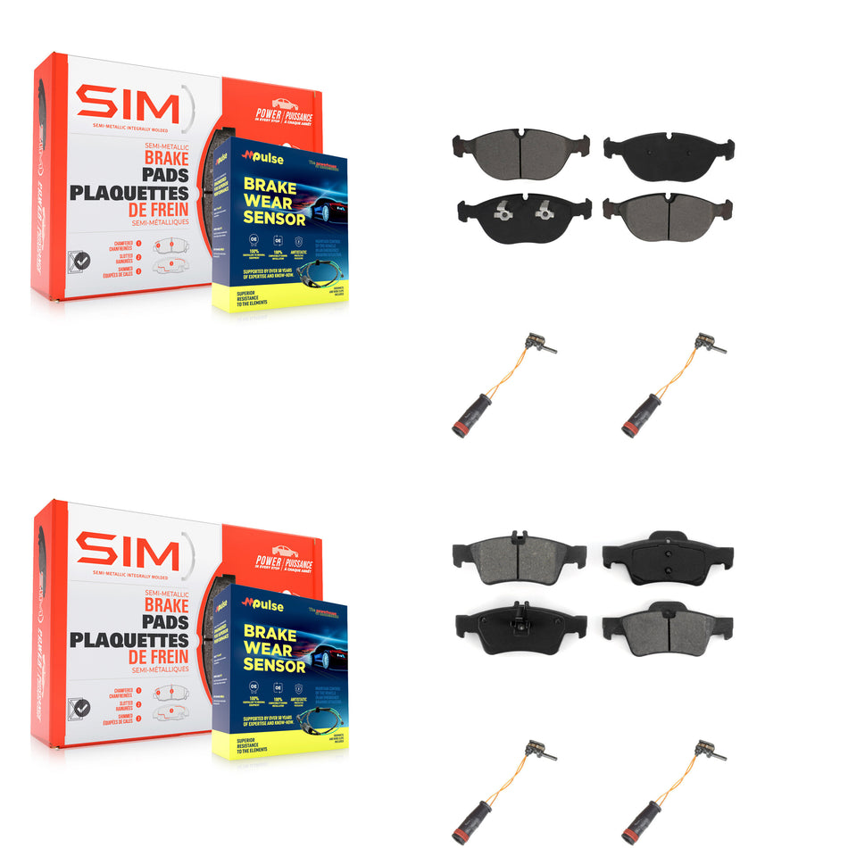 Front Rear Semi-Metallic Disc Brake Pad & Wear Sensor Kit For 2006 Mercedes-Benz E350 AWD KSW-100177