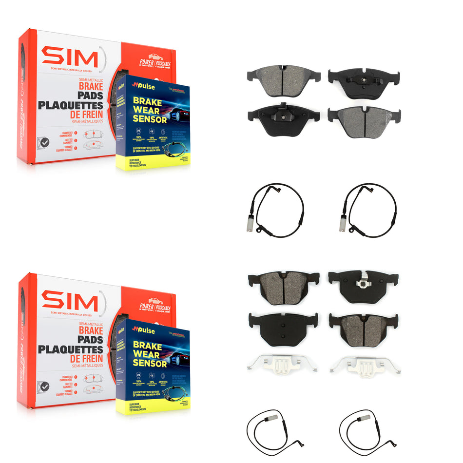 Front Rear Semi-Metallic Brake Pads & Wear Sensor Kit For BMW 535i xDrive Wagon with 3.0L KSW-100193