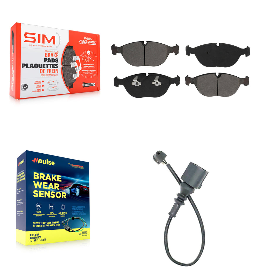 Front Semi-Metallic Brake Pad And Wear Sensor Kit For Audi TT Quattro Volkswagen R32 3.2L KSW-100303