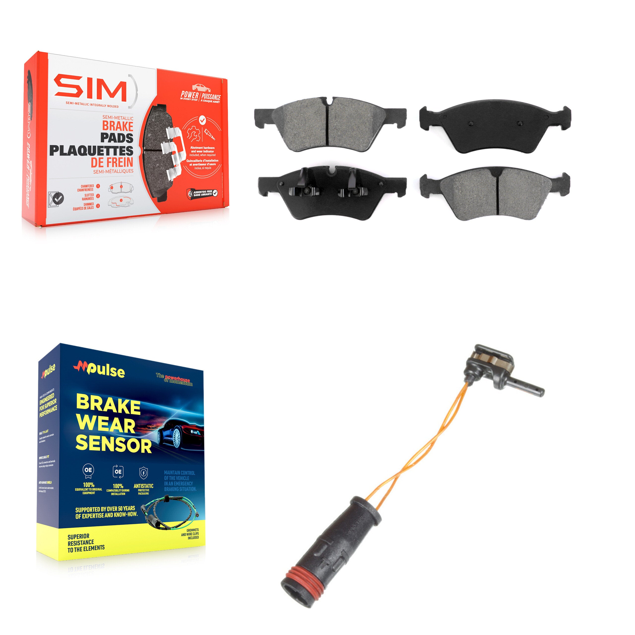 Front Semi-Metallic Disc Brake Pads And Wear Sensors Kit For Mercedes-Benz E350 AWD KSW-100311