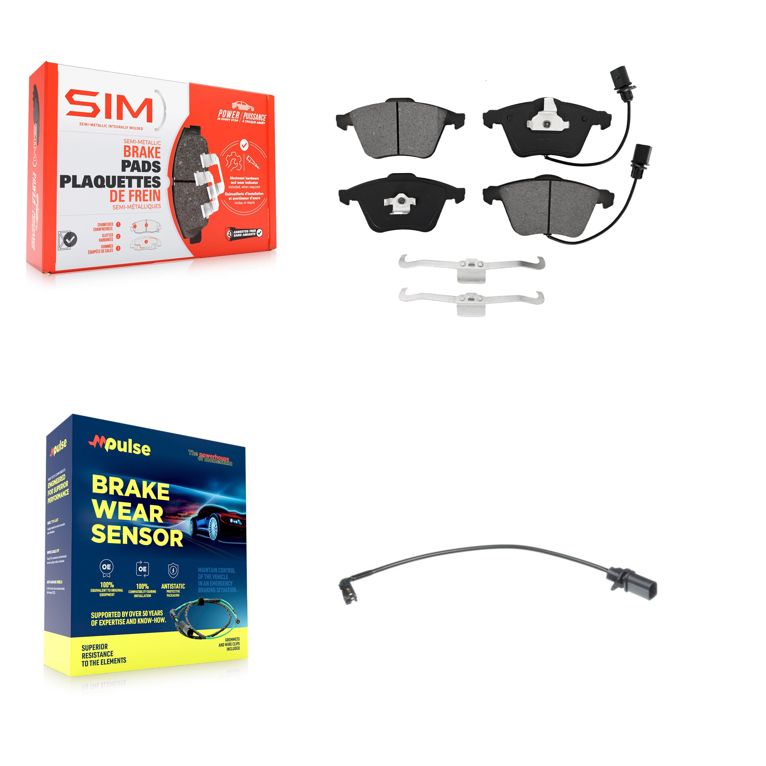 Front Semi-Metallic Disc Brake Pads And Extra Wear Sensor Kit For 2008 Audi A4 Quattro S4 KSW-100317