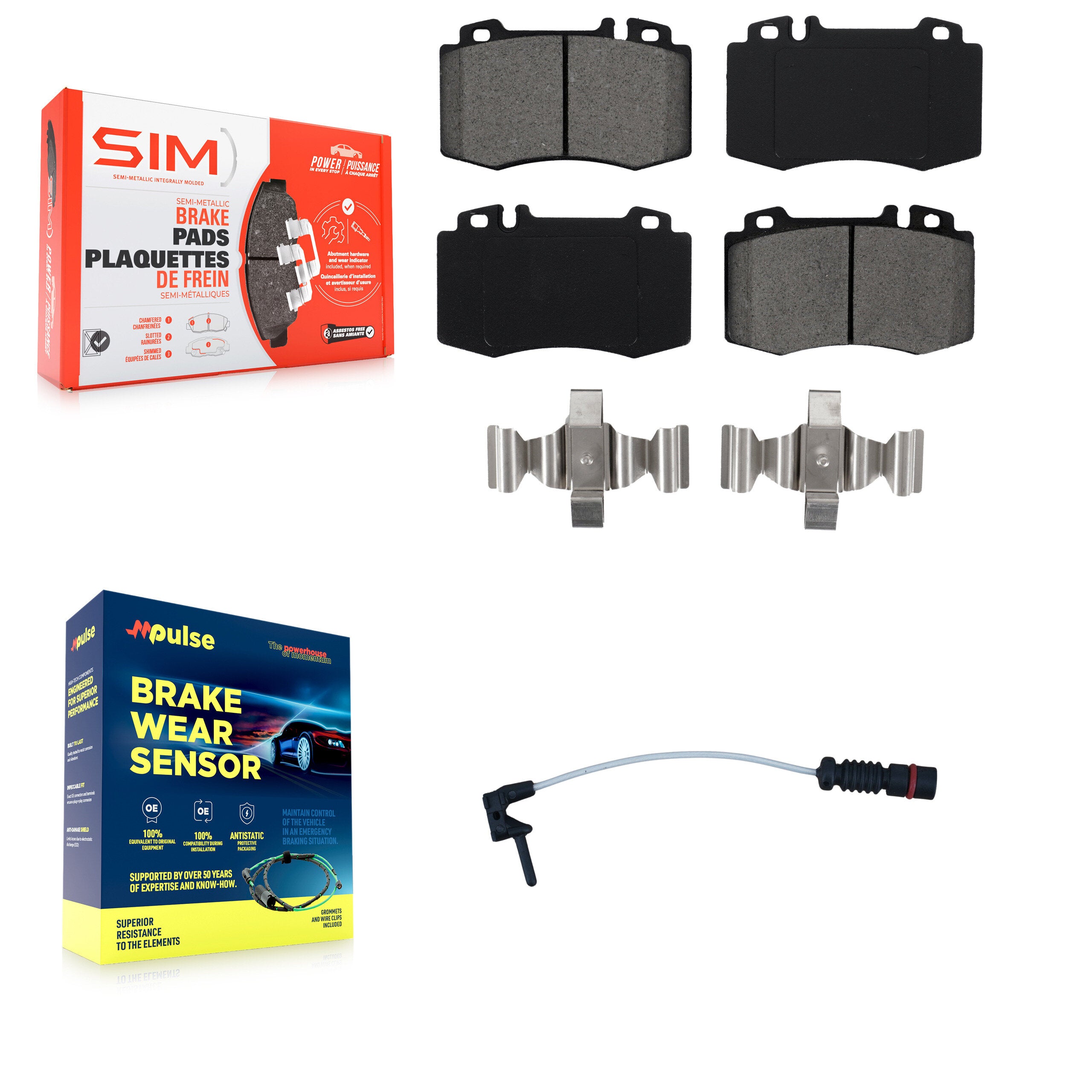 Front Semi-Metallic Disc Brake Pads And Wear Sensors Kit For Mercedes-Benz ML500 ML55 AMG KSW-100335