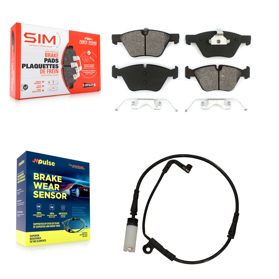 Front Semi-Metallic Disc Brake Pads And Wear Sensors Kit For BMW 525i KSW-100344