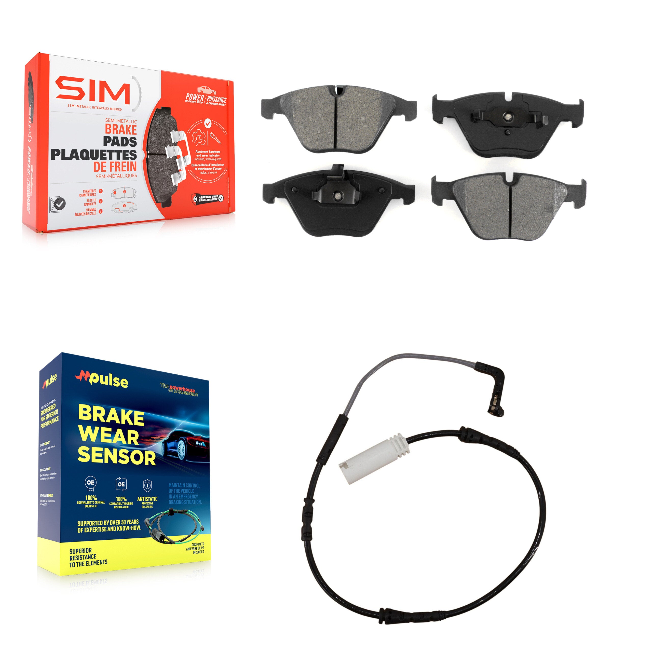 Front Semi-Metallic Disc Brake Pads And Wear Sensors Kit For BMW 335i 323i 328i 335d KSW-100346