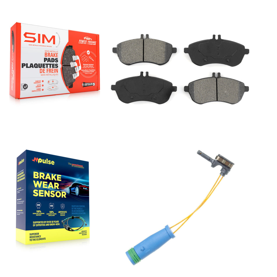 Front Semi-Metallic Disc Brake Pads And Wear Sensors Kit For 2012 Mercedes-Benz C250 1.8L KSW-100365