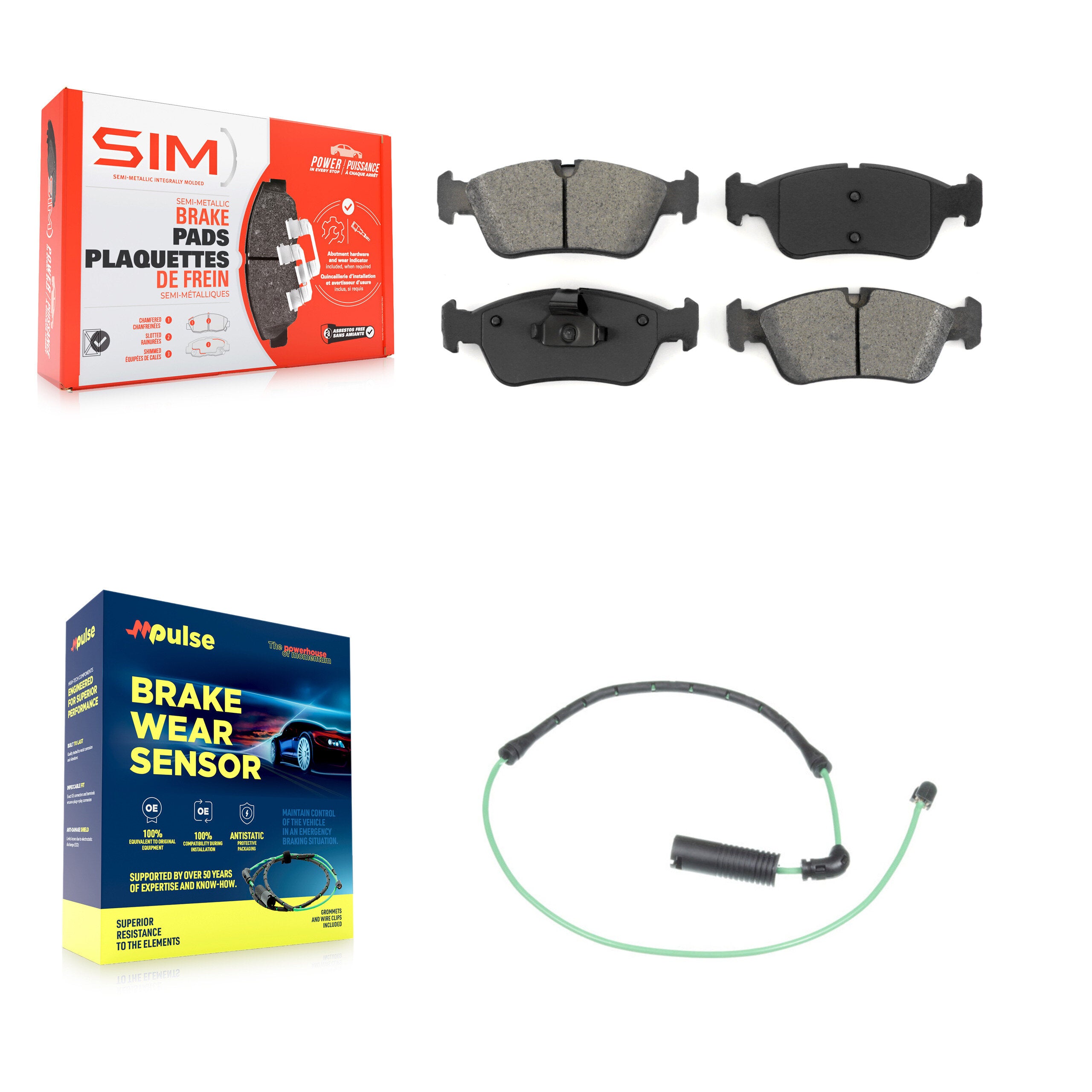 Front Semi-Metallic Disc Brake Pads And Wear Sensors Kit For 2001-2005 BMW 325xi 2.5L KSW-100368