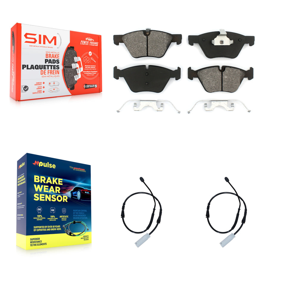 Front Semi-Metallic Disc Brake Pads And Wear Sensors Kit For BMW 128i 3.0L KSW-100405