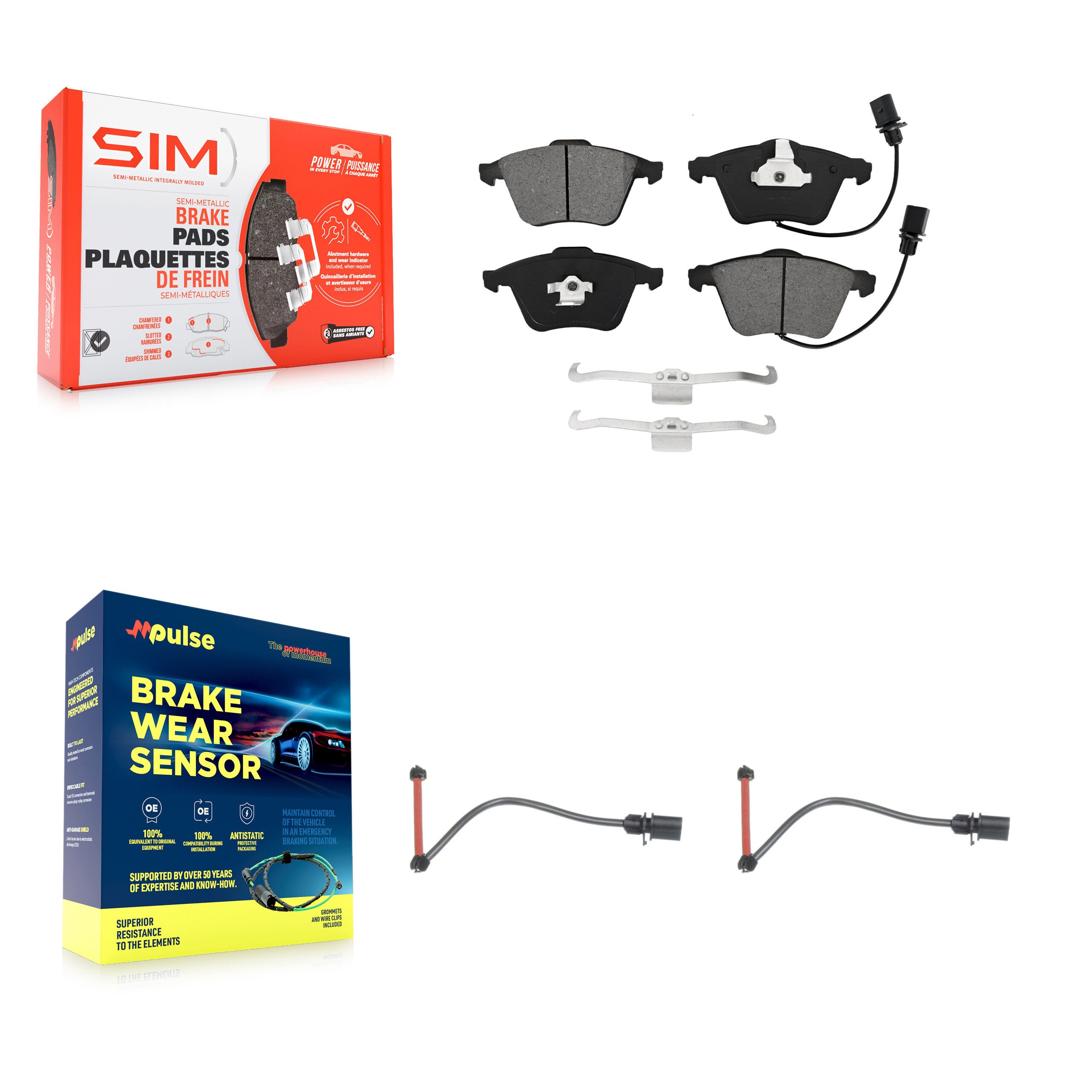 Front Semi-Metallic Disc Brake Pads And Extra Wear Sensors Kit For 2011 Audi A6 Quattro KSW-100408