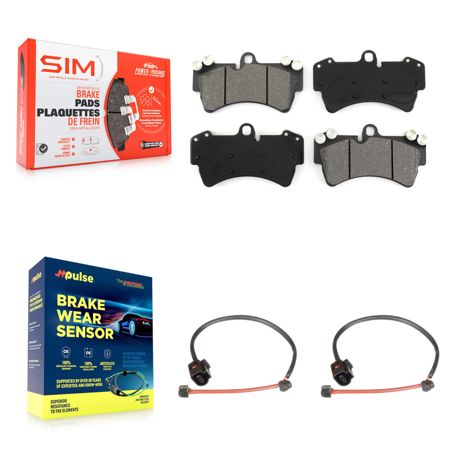 Front Semi-Metallic Disc Brake Pads And Wear Sensors Kit For Porsche Cayenne KSW-100418