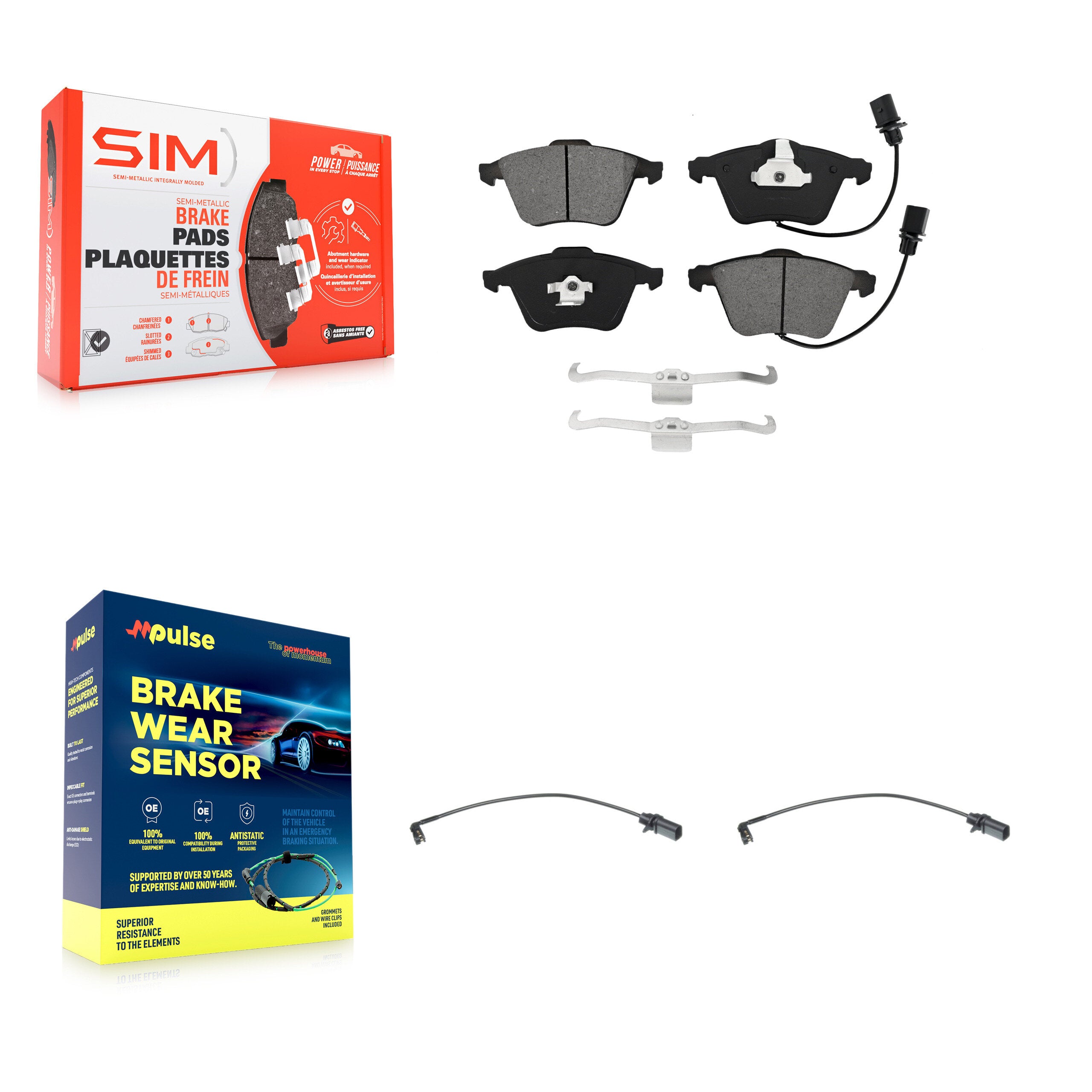 Front Semi-Metallic Disc Brake Pads And Extra Wear Sensor Kit For 2008 Audi A4 Quattro S4 KSW-100437