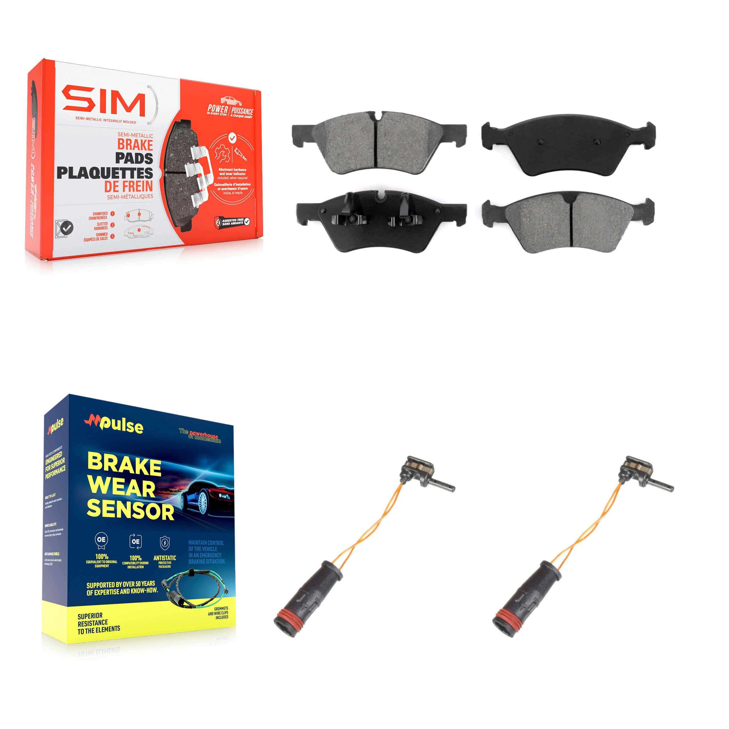 Front Semi-Metallic Disc Brake Pads And Wear Sensors Kit For Mercedes-Benz E350 AWD KSW-100456