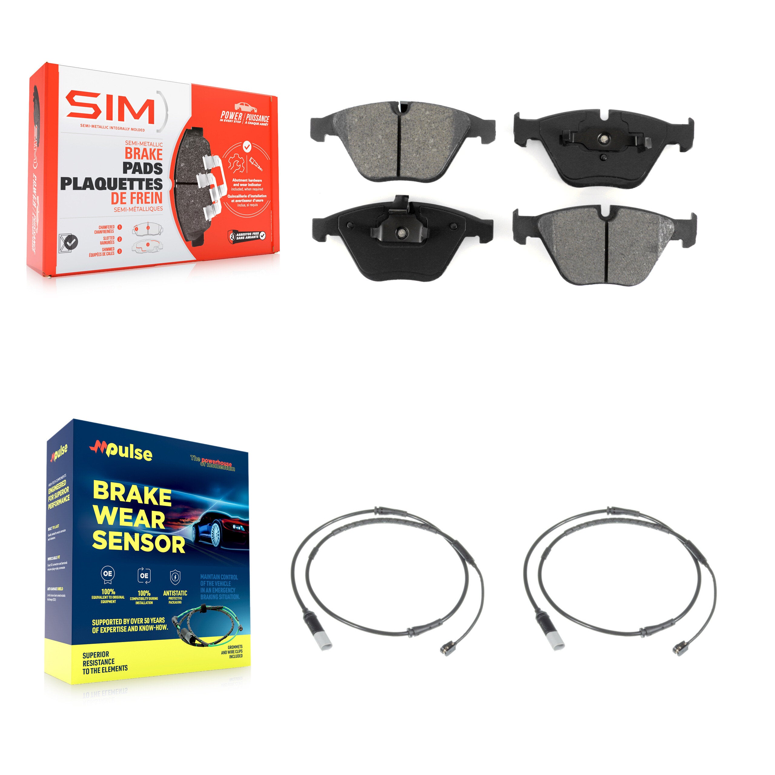 Front Semi-Metallic Disc Brake Pads And Wear Sensors Kit For 2010 BMW 535i Base with 3.0L KSW-100459