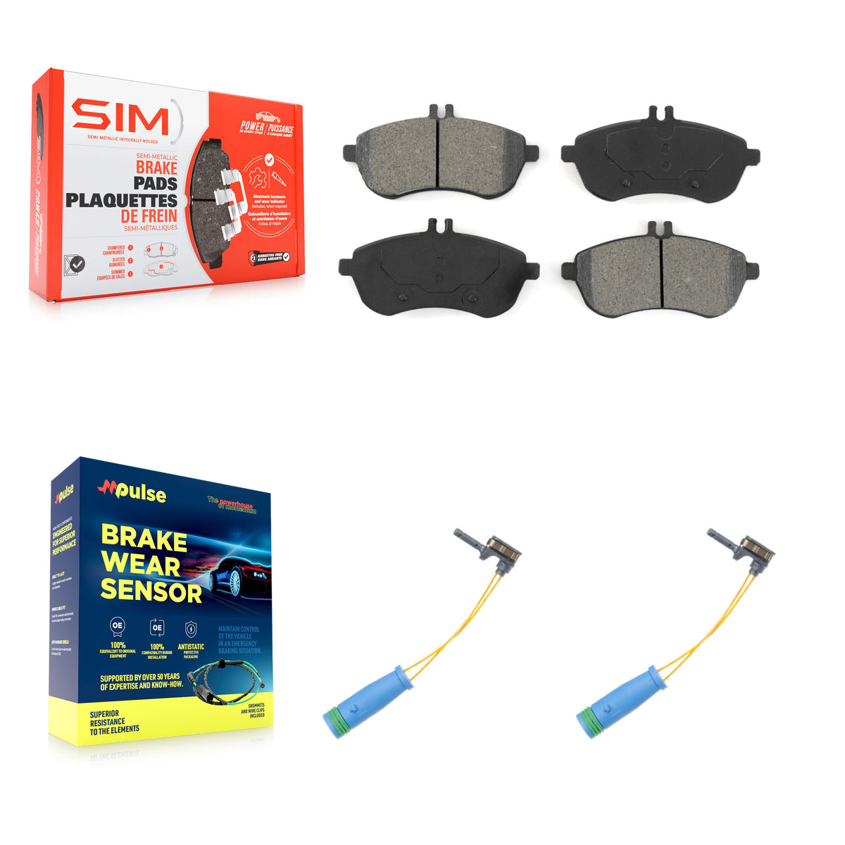 Front Semi-Metallic Disc Brake Pads And Wear Sensors Kit For 2012 Mercedes-Benz C250 1.8L KSW-100471