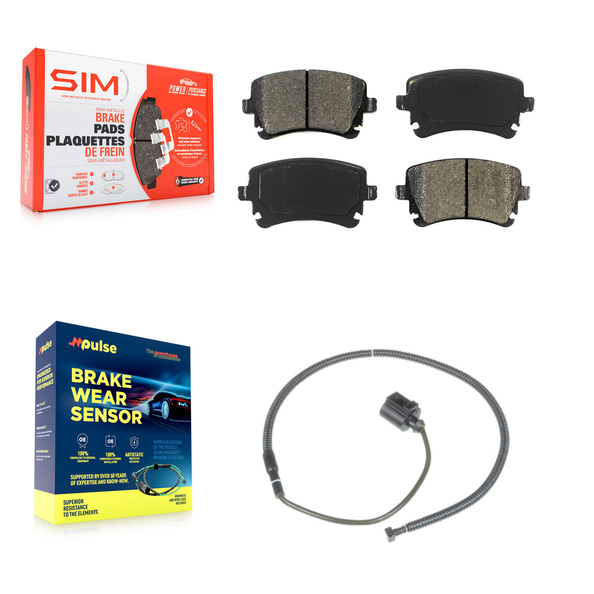 Rear Semi-Metallic Disc Brake Pads And Wear Sensors Kit For Volkswagen Phaeton Audi S6 KSW-100503