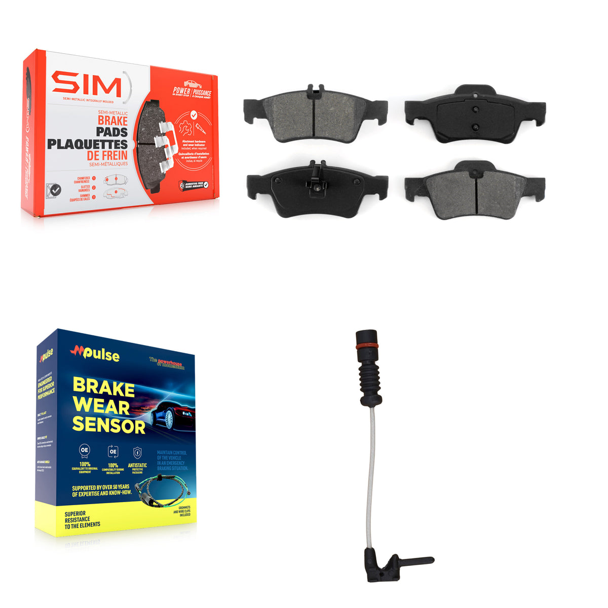 Rear Semi-Metallic Brake Pads Wear Sensor Kit For 2003 Mercedes-Benz E320 Sedan with 3.2L KSW-100562