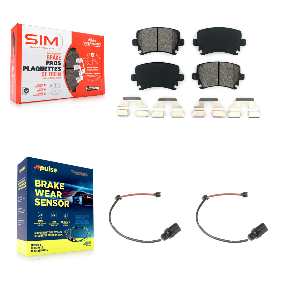Rear Semi-Metallic Disc Brake Pads And Wear Sensors Kit For 2011 Audi A6 KSW-100587