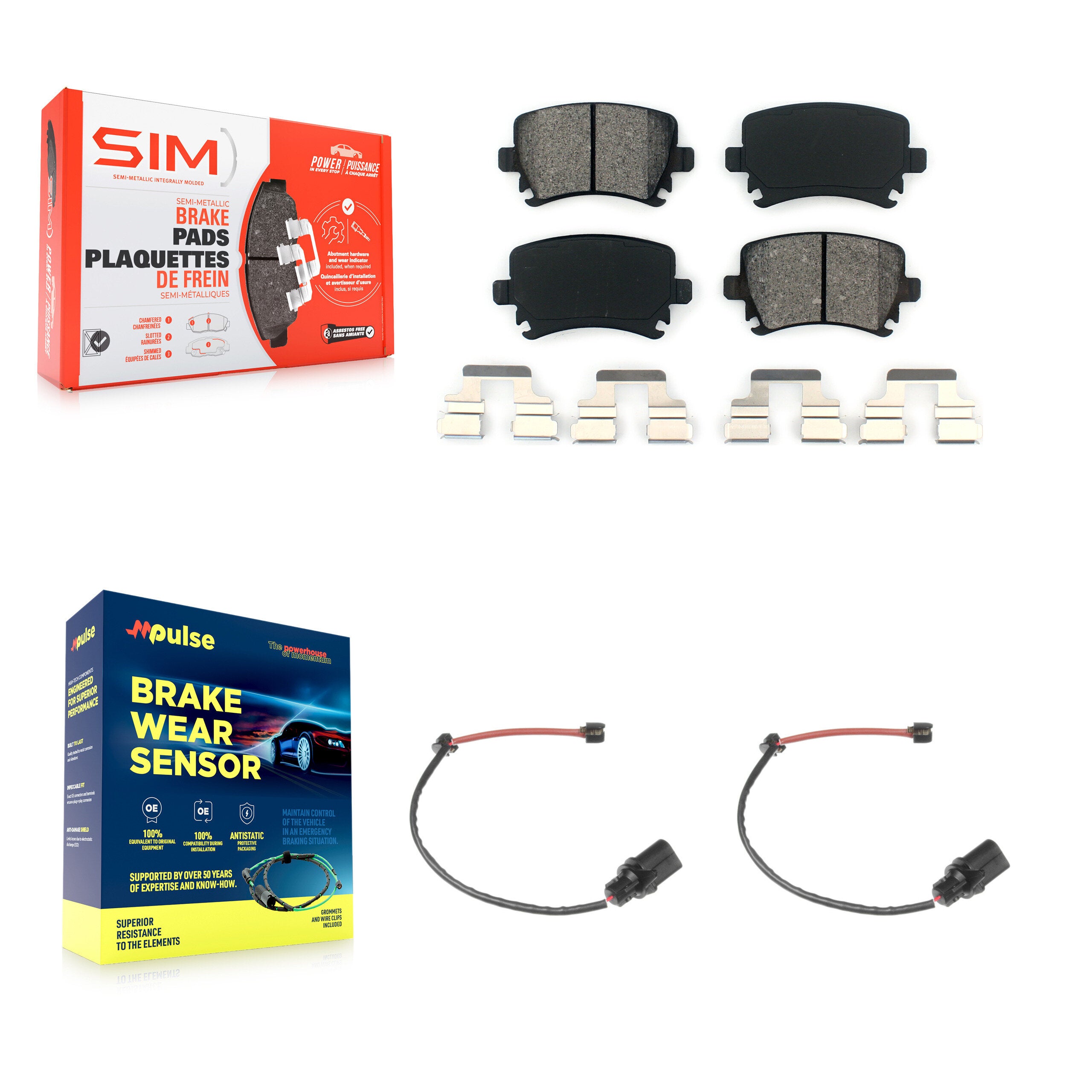 Rear Semi-Metallic Disc Brake Pads And Wear Sensors Kit For 2011 Audi A6 KSW-100587