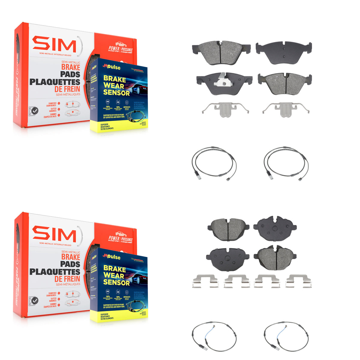 Front Rear Semi-Metallic Disc Brake Pads And Wear Sensors Kit For BMW 528i KSW-100726