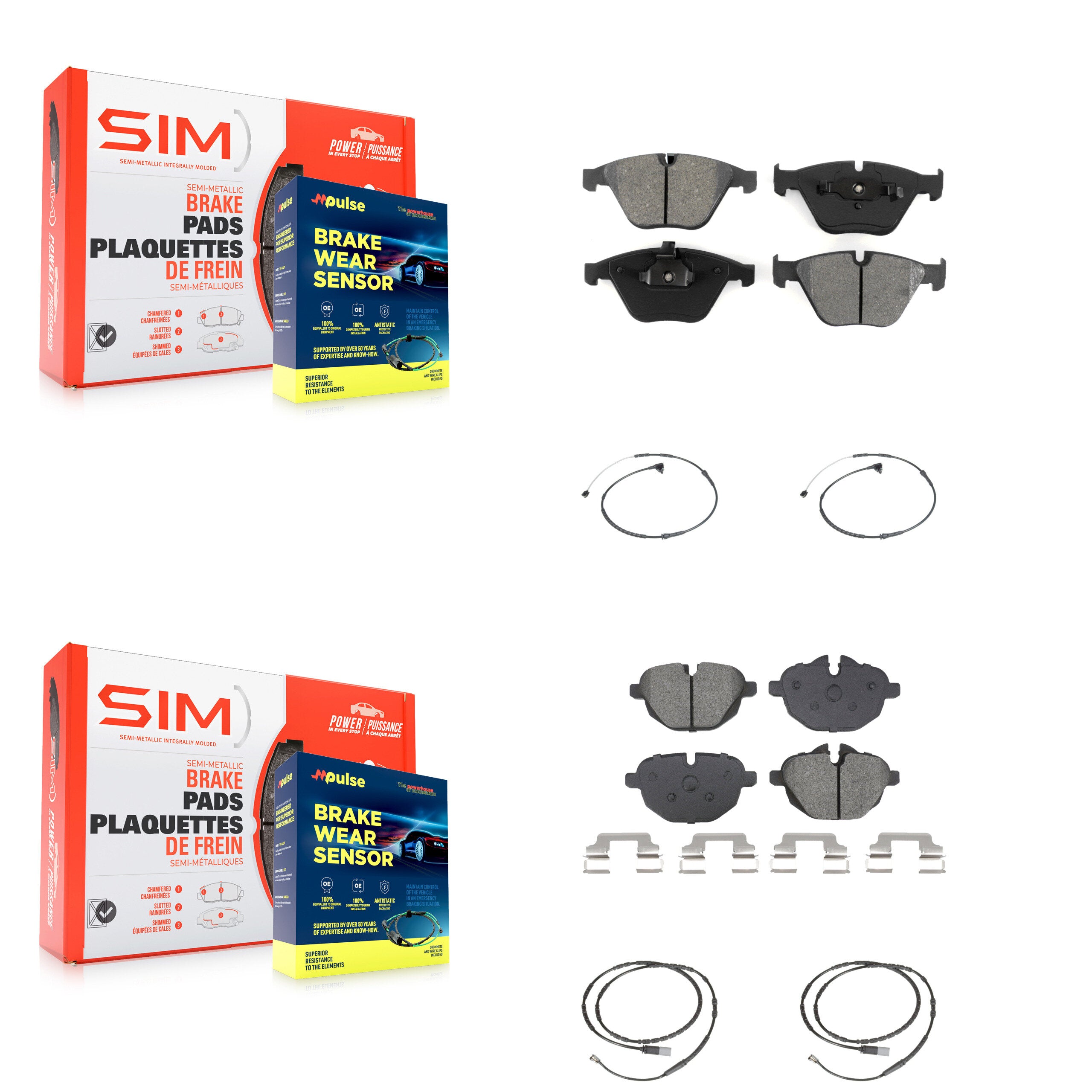 Front Rear Semi-Metallic Disc Brake Pads And Wear Sensors Kit For BMW Z4 KSW-100730