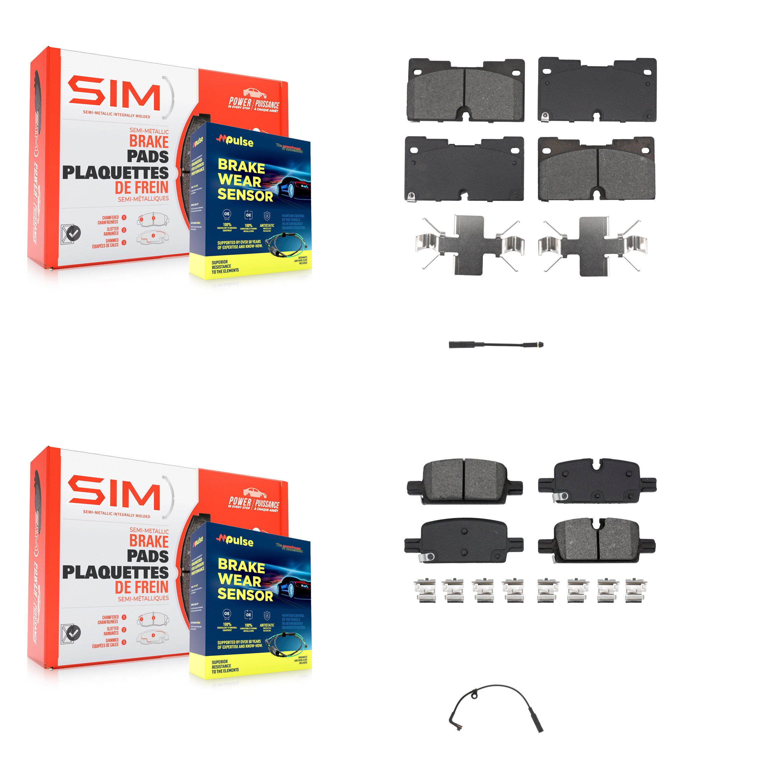 Front Rear Semi-Metallic Brake Pad Wear Sensor Kit For GMC Chevrolet Silverado 1500 Yukon KSW-100747
