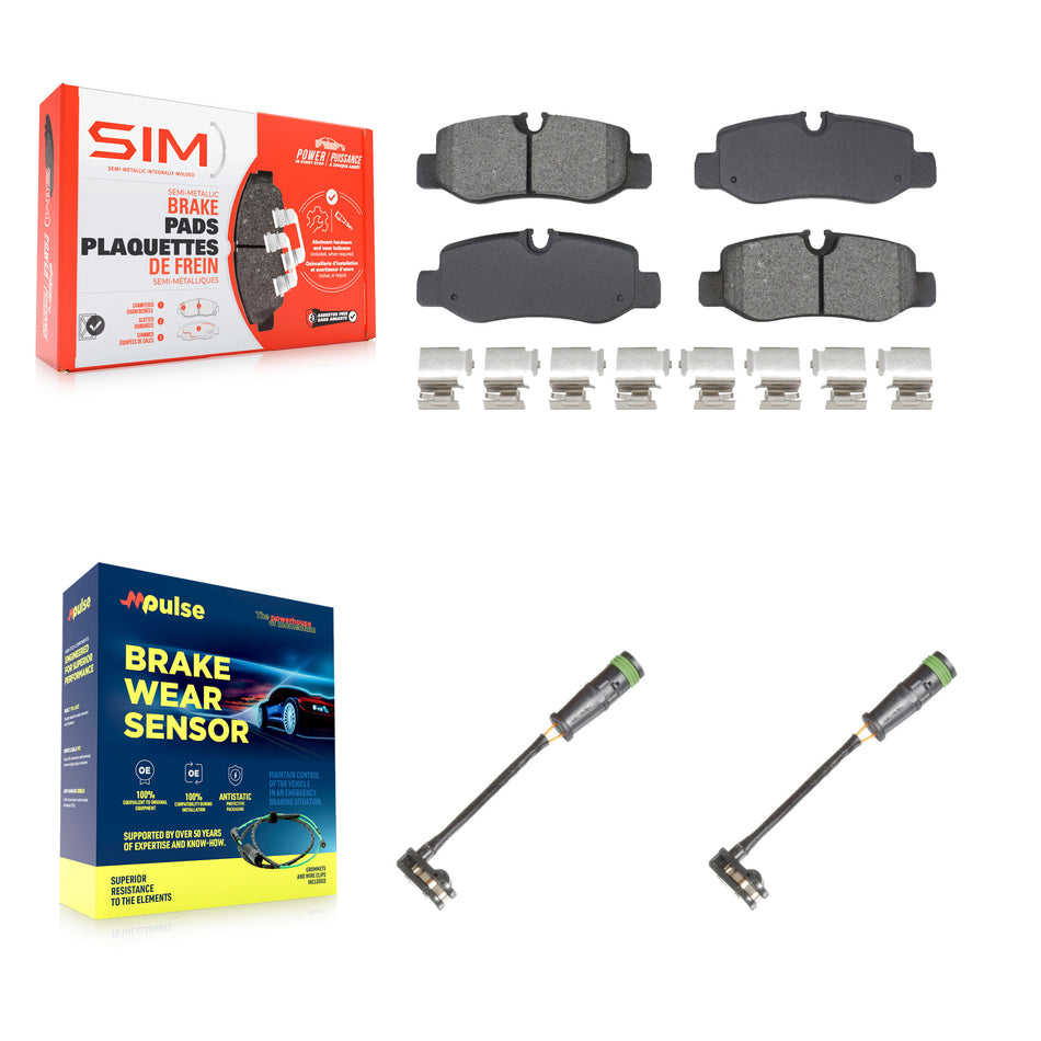 Rear Semi-Metallic Disc Brake Pads And Wear Sensors Kit For Mercedes-Benz Metris 2.0L KSW-100816