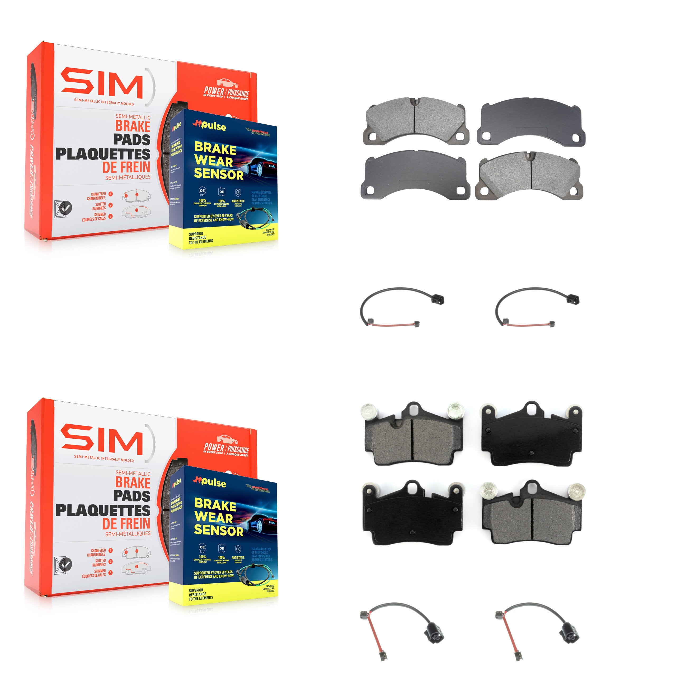 Front Rear Semi-Metallic Disc Brake Pads And Wear Sensors Kit For Porsche Cayenne KSW-100842