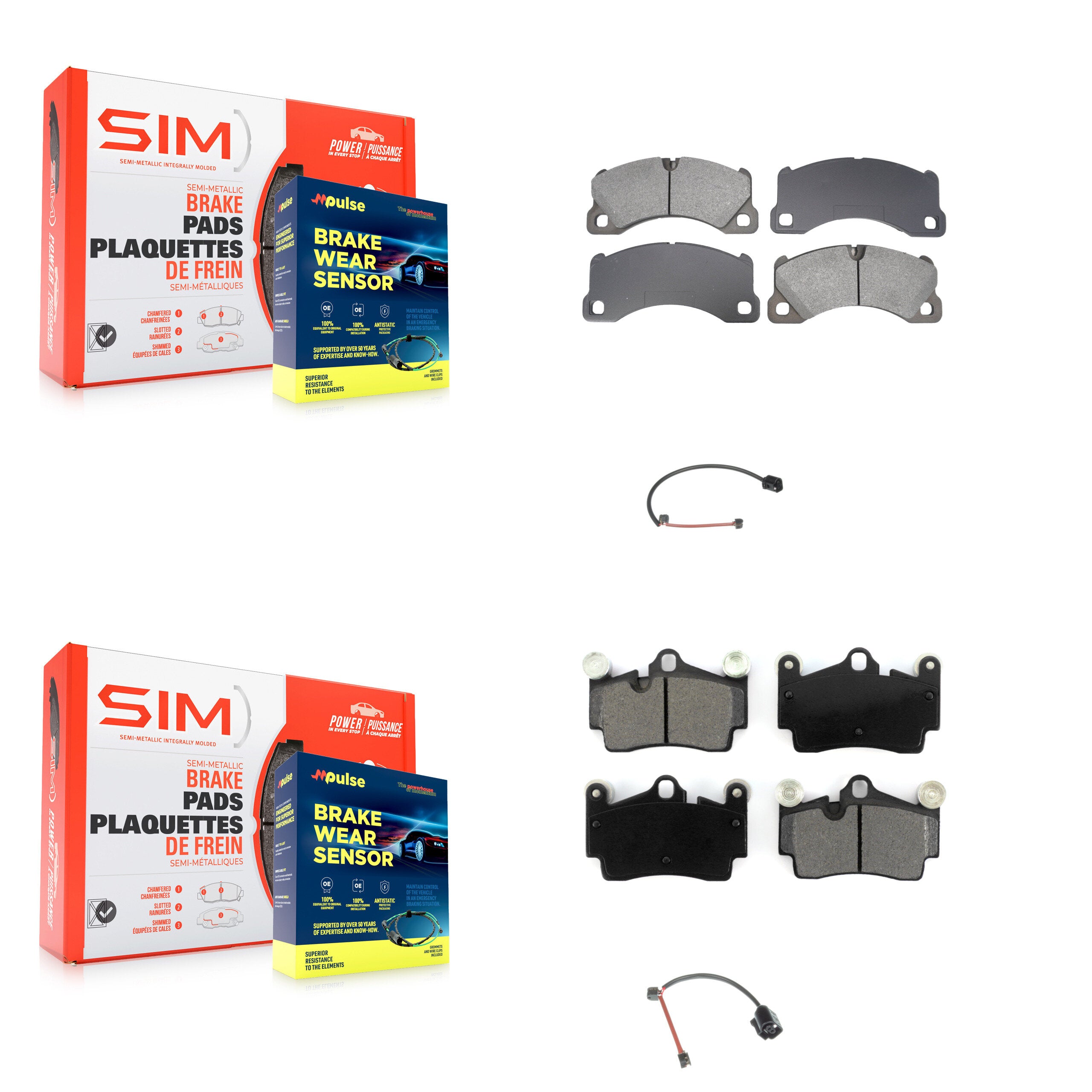 Front Rear Semi-Metallic Disc Brake Pads And Wear Sensors Kit For Porsche Cayenne KSW-100844