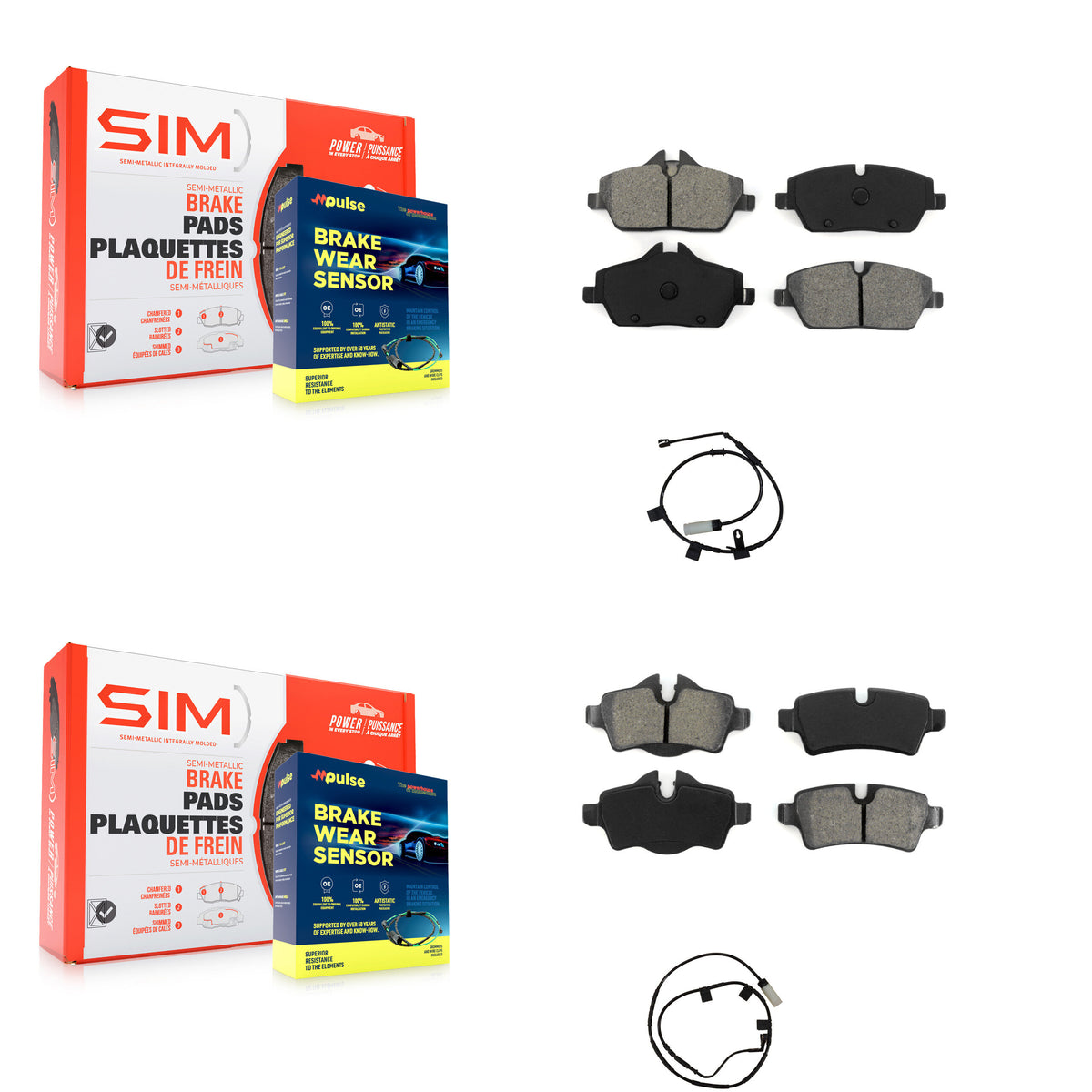 Front Rear Semi-Metallic Disc Brake Pads And Wear Sensors Kit For Mini Cooper KSW-100860
