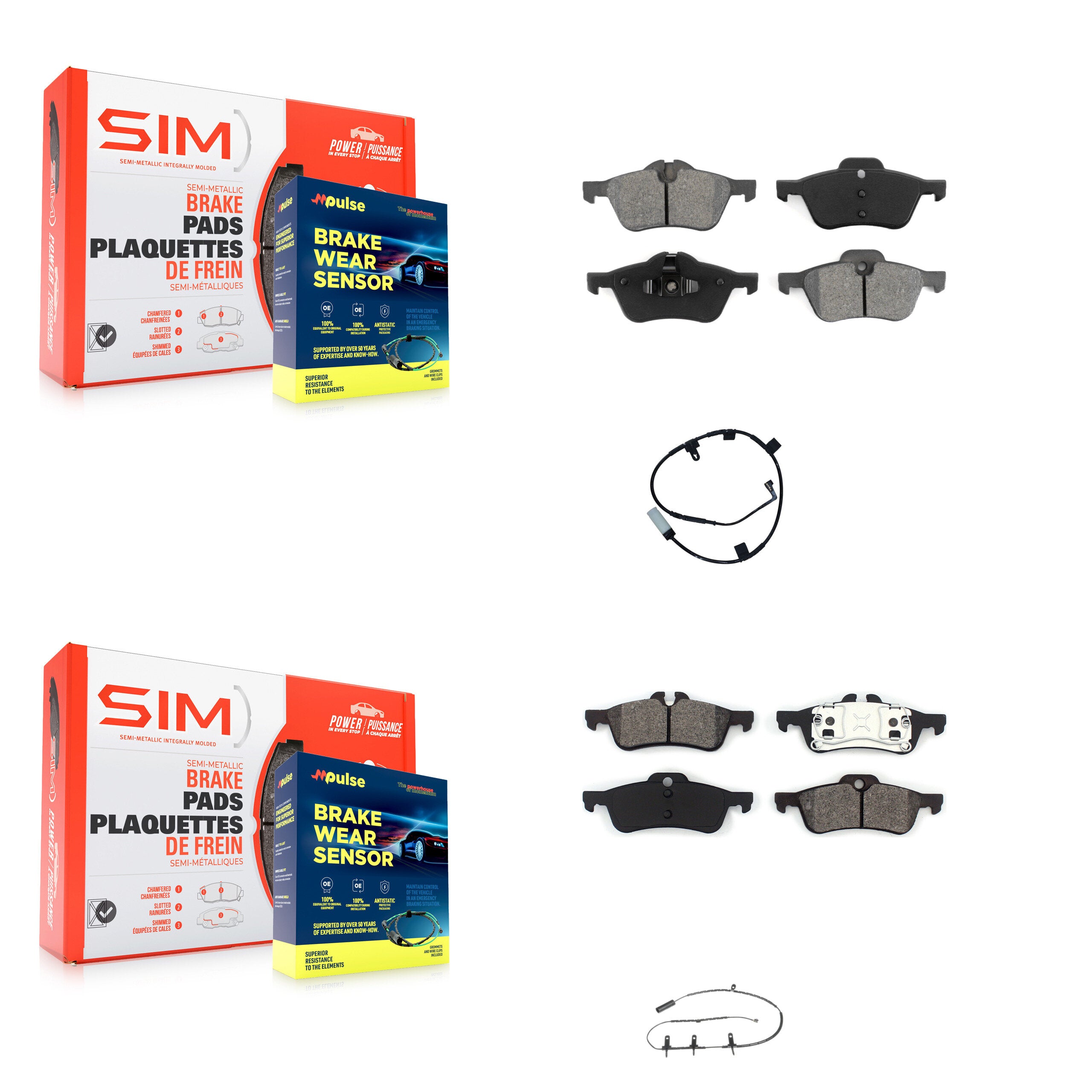 Front Rear Semi-Metallic Disc Brake Pads And Wear Sensors Kit For Mini Cooper KSW-100865