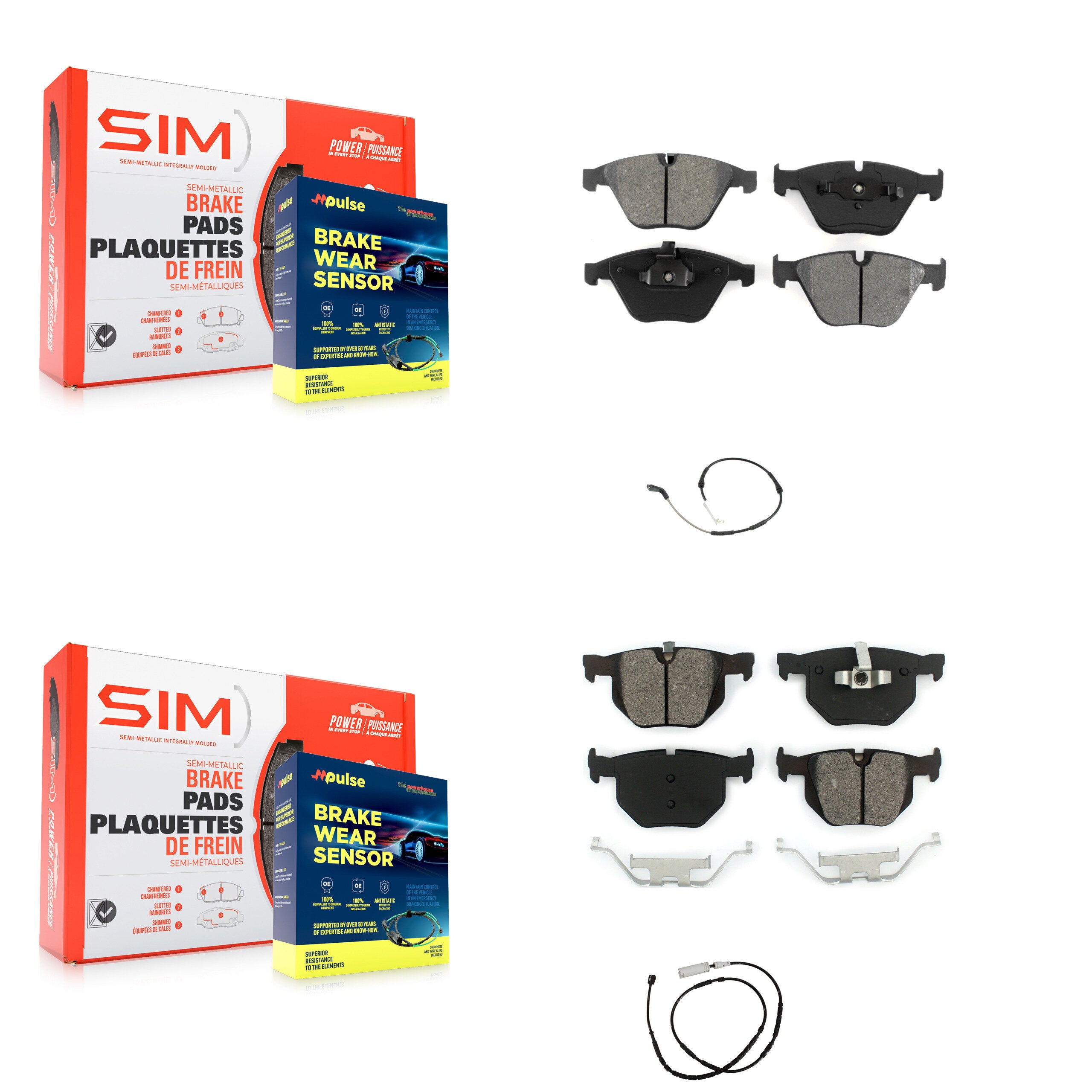 Front Rear Semi-Metallic Brake Pads & Wear Sensor Kit For 2013 BMW X1 xDrive35i with 3.0L KSW-100867
