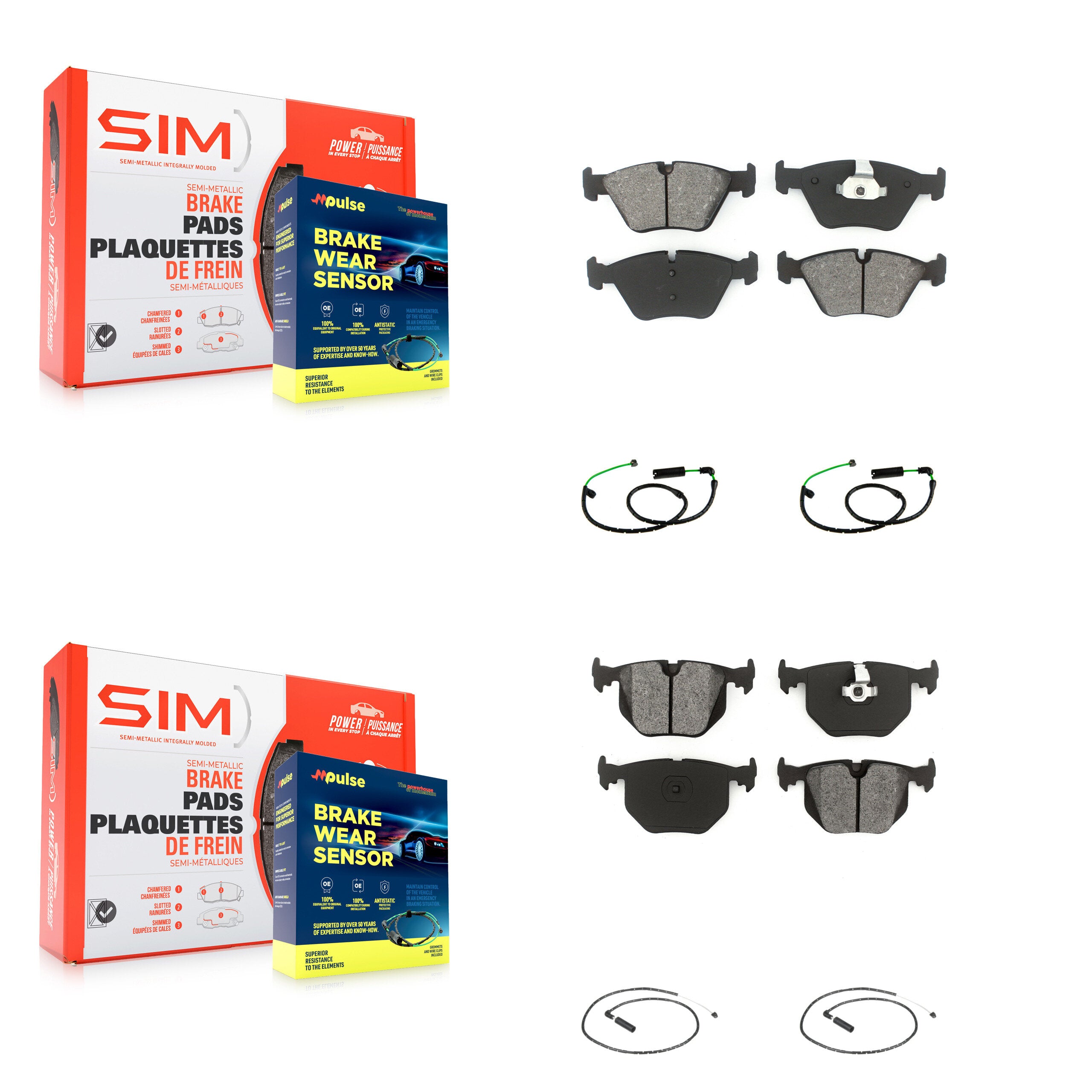 Front Rear Semi-Metallic Disc Brake Pads And Wear Sensors Kit For BMW X3 3.0L KSW-100870