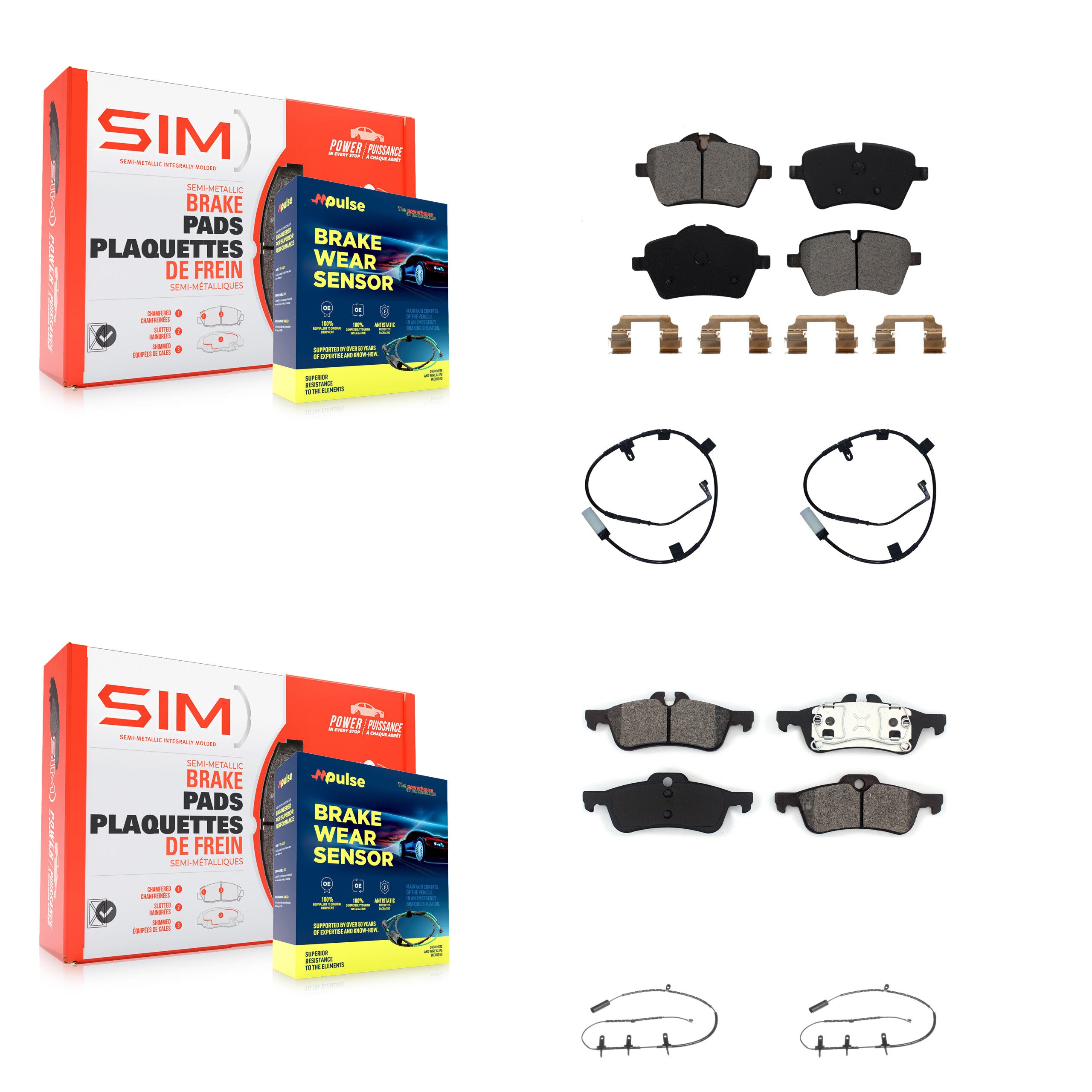 Front Rear Semi-Metallic Disc Brake Pads And Wear Sensors Kit For Mini Cooper KSW-100871