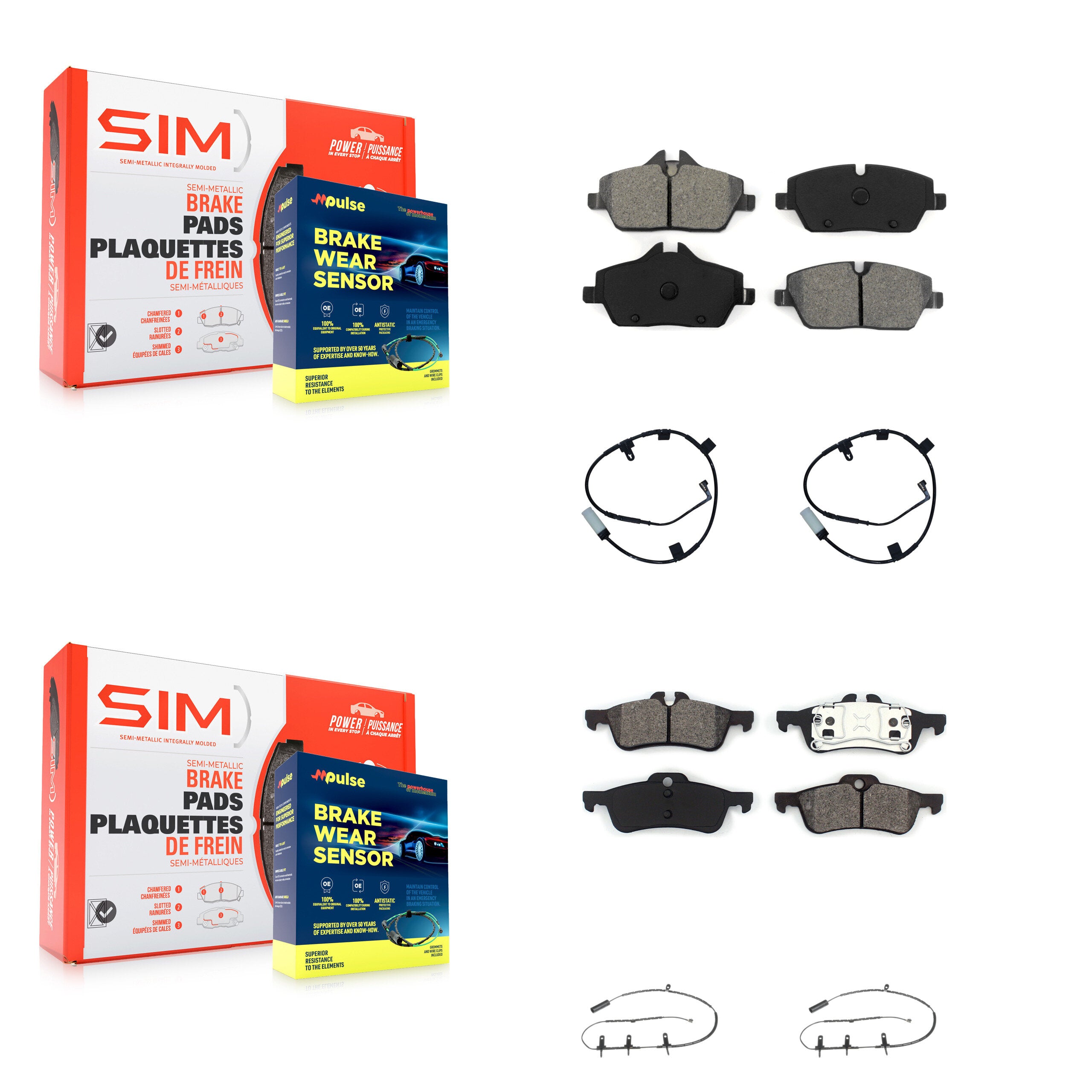 Front Rear Semi-Metallic Disc Brake Pads And Wear Sensors Kit For Mini Cooper KSW-100872