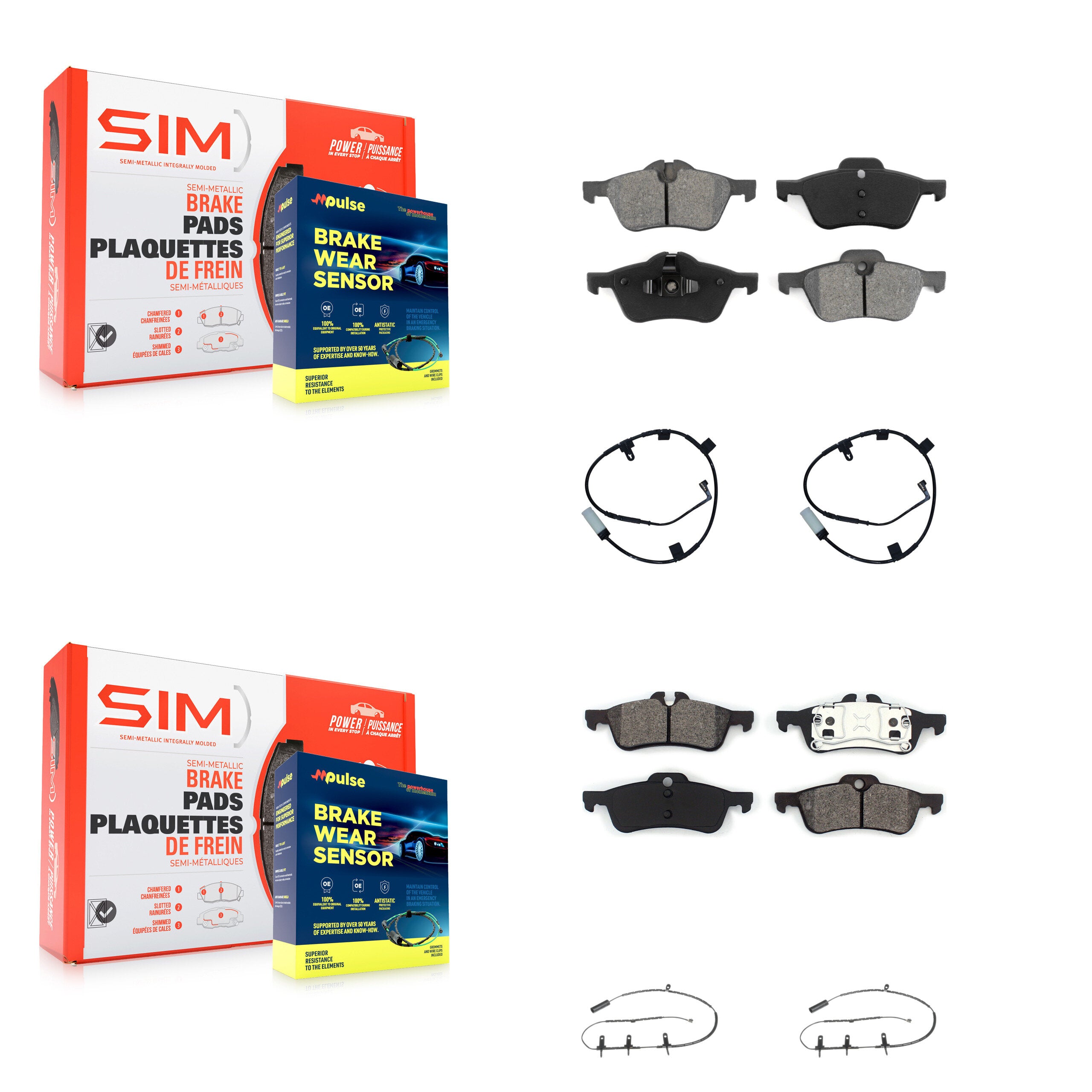 Front Rear Semi-Metallic Disc Brake Pads And Wear Sensors Kit For Mini Cooper KSW-100873