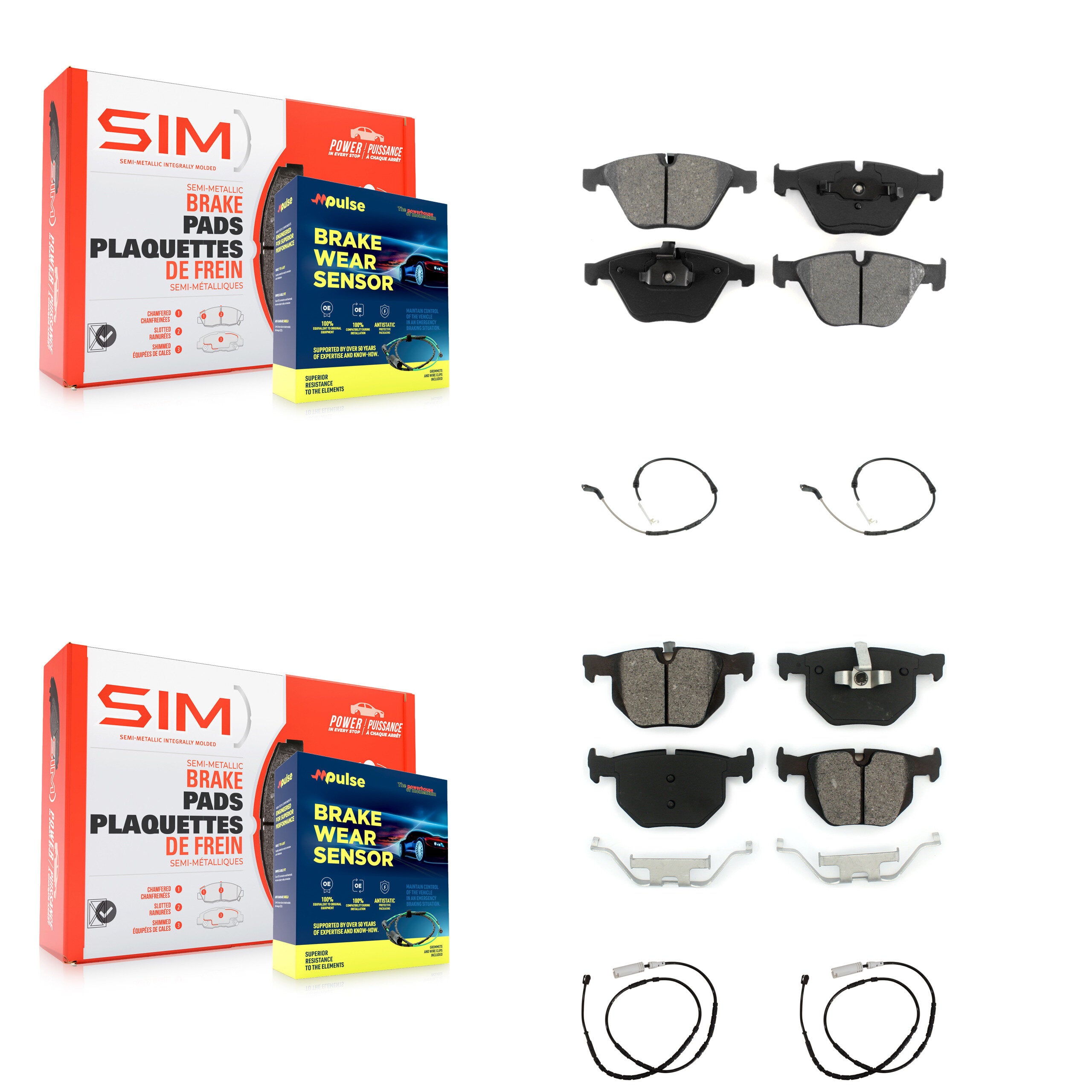 Front Rear Semi-Metallic Brake Pads & Wear Sensor Kit For 2013 BMW X1 xDrive35i with 3.0L KSW-100878