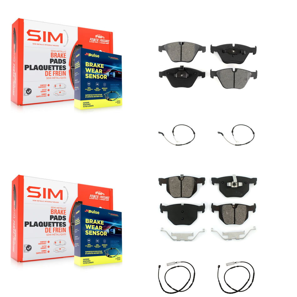 Front Rear Semi-Metallic Brake Pads & Wear Sensor Kit For 2013 BMW X1 xDrive35i with 3.0L KSW-100878