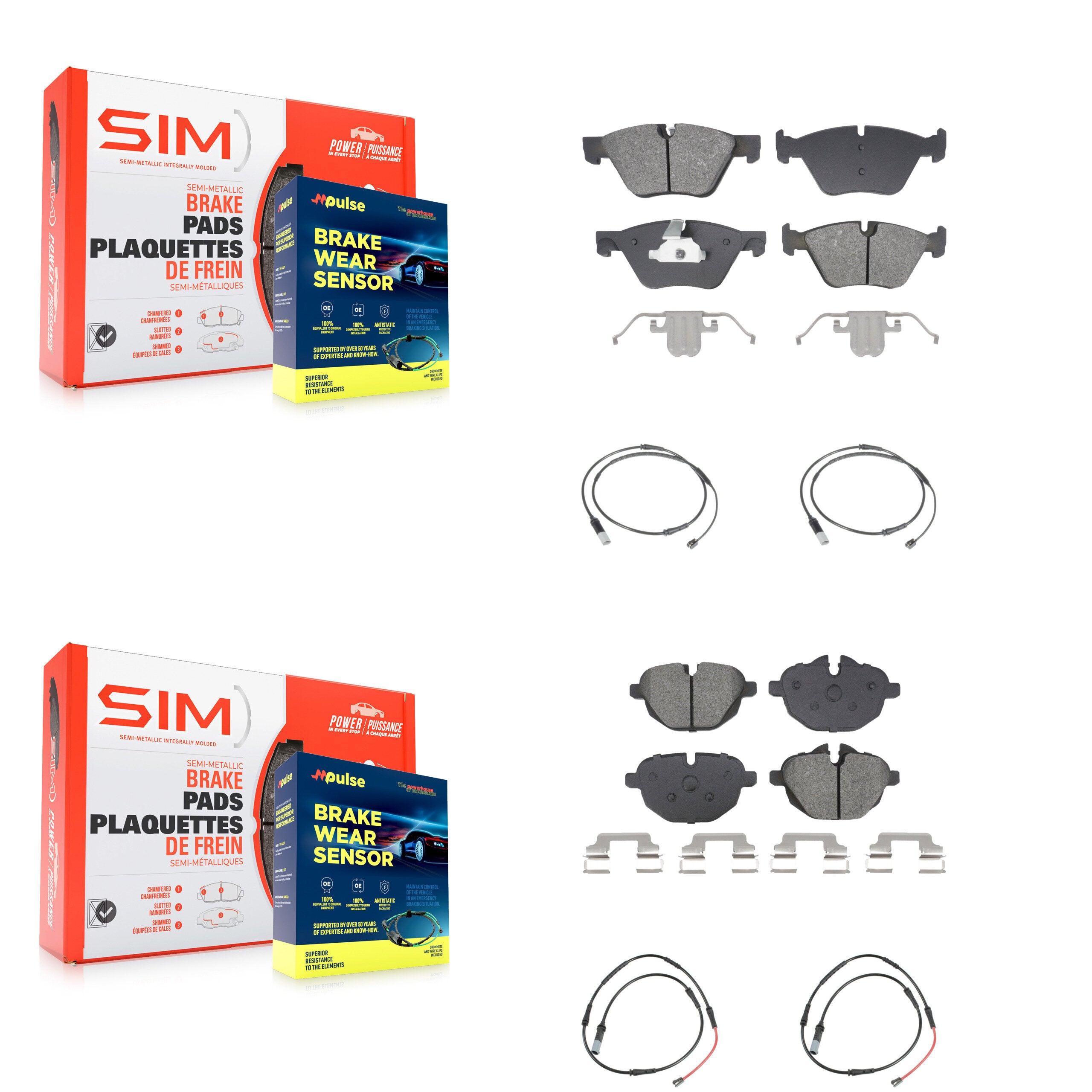 Front Rear Semi-Metallic Disc Brake Pads And Wear Sensors Kit For BMW 528i KSW-100879