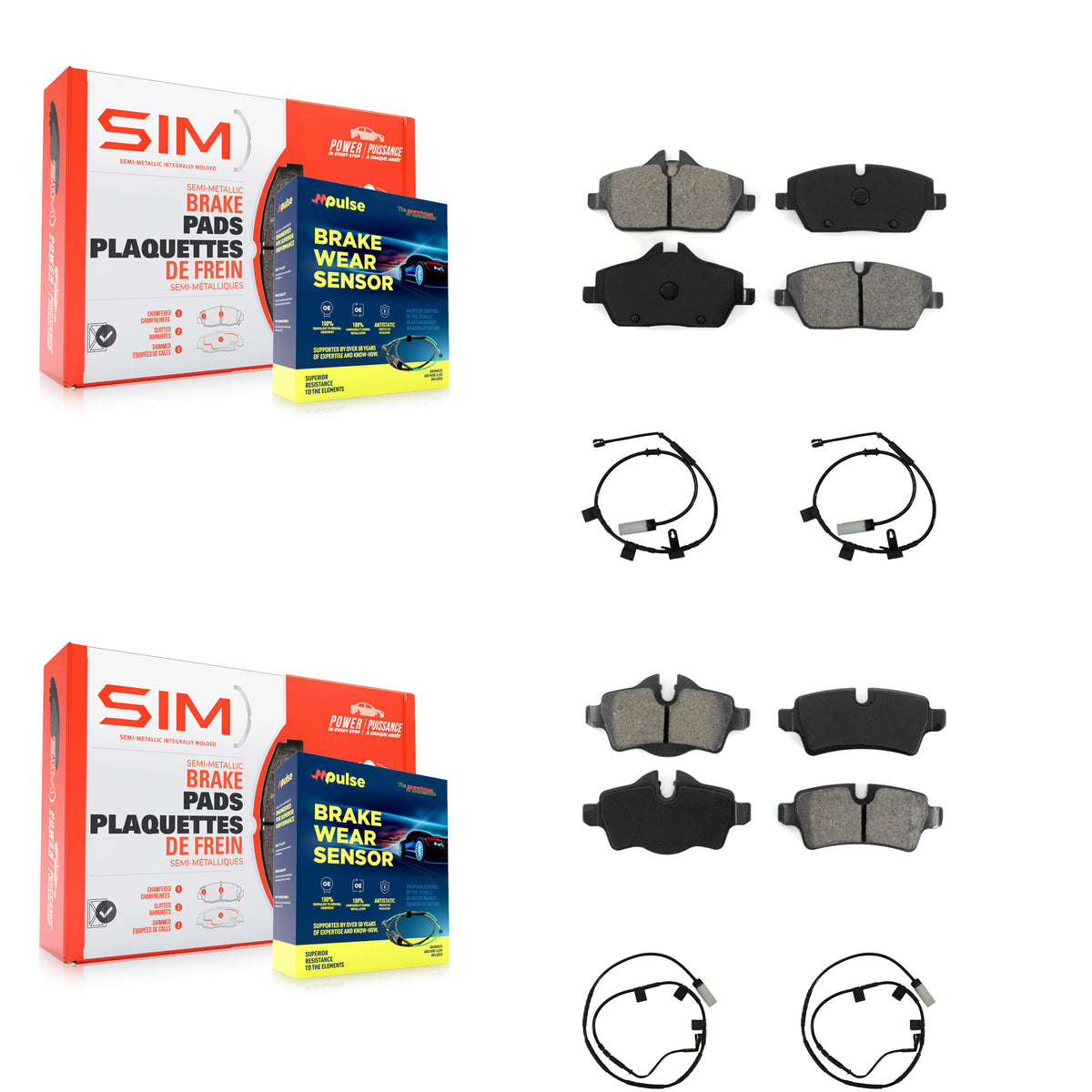 Front Rear Semi-Metallic Disc Brake Pads And Wear Sensors Kit For Mini Cooper KSW-100881