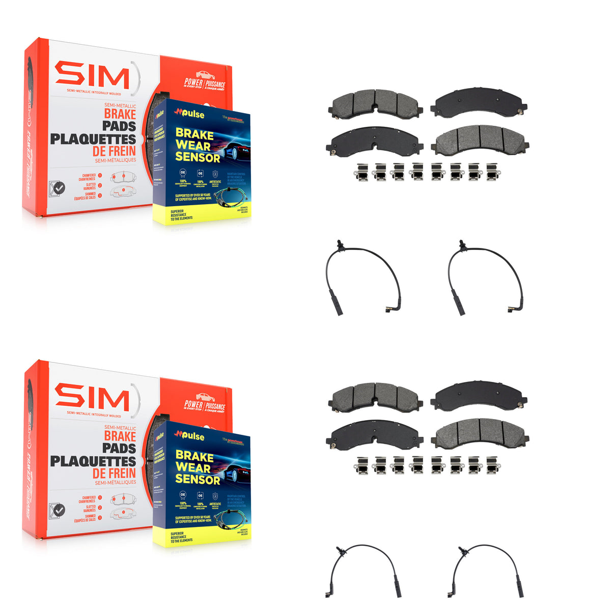 Front Rear Semi-Metallic Brake Pads Wear Sensor Kit For GMC Chevrolet Sierra 2500 HD 3500 KSW-100882