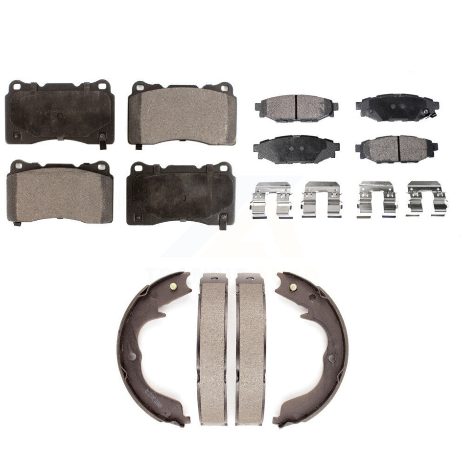 Front Rear Ceramic Brake Pads Parking Shoes Kit For 14 Subaru WRX With 15" Factory Wheels KTN-100584
